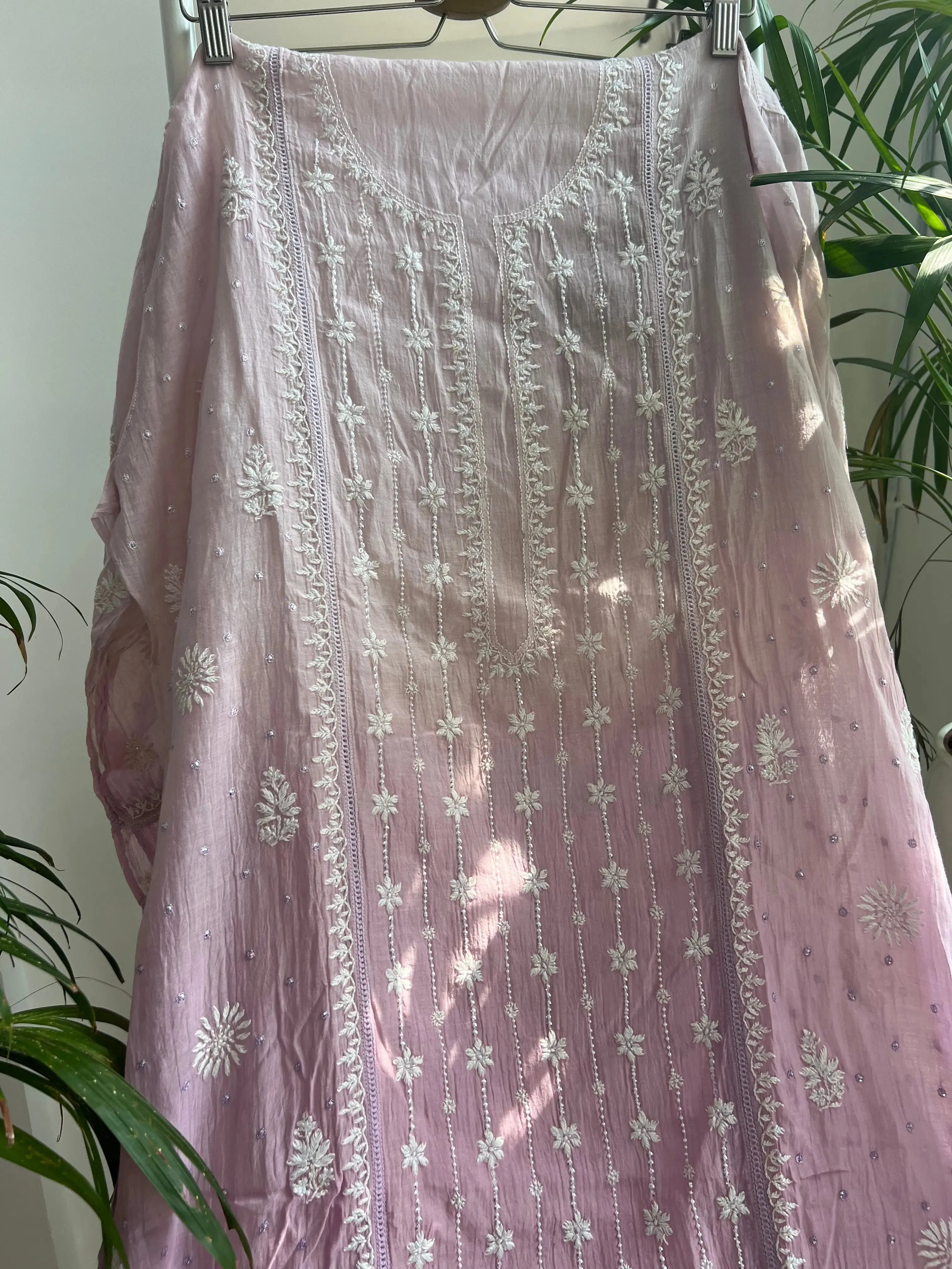 Mul Chanderi Chikankari Tunic - Lilac Ombre