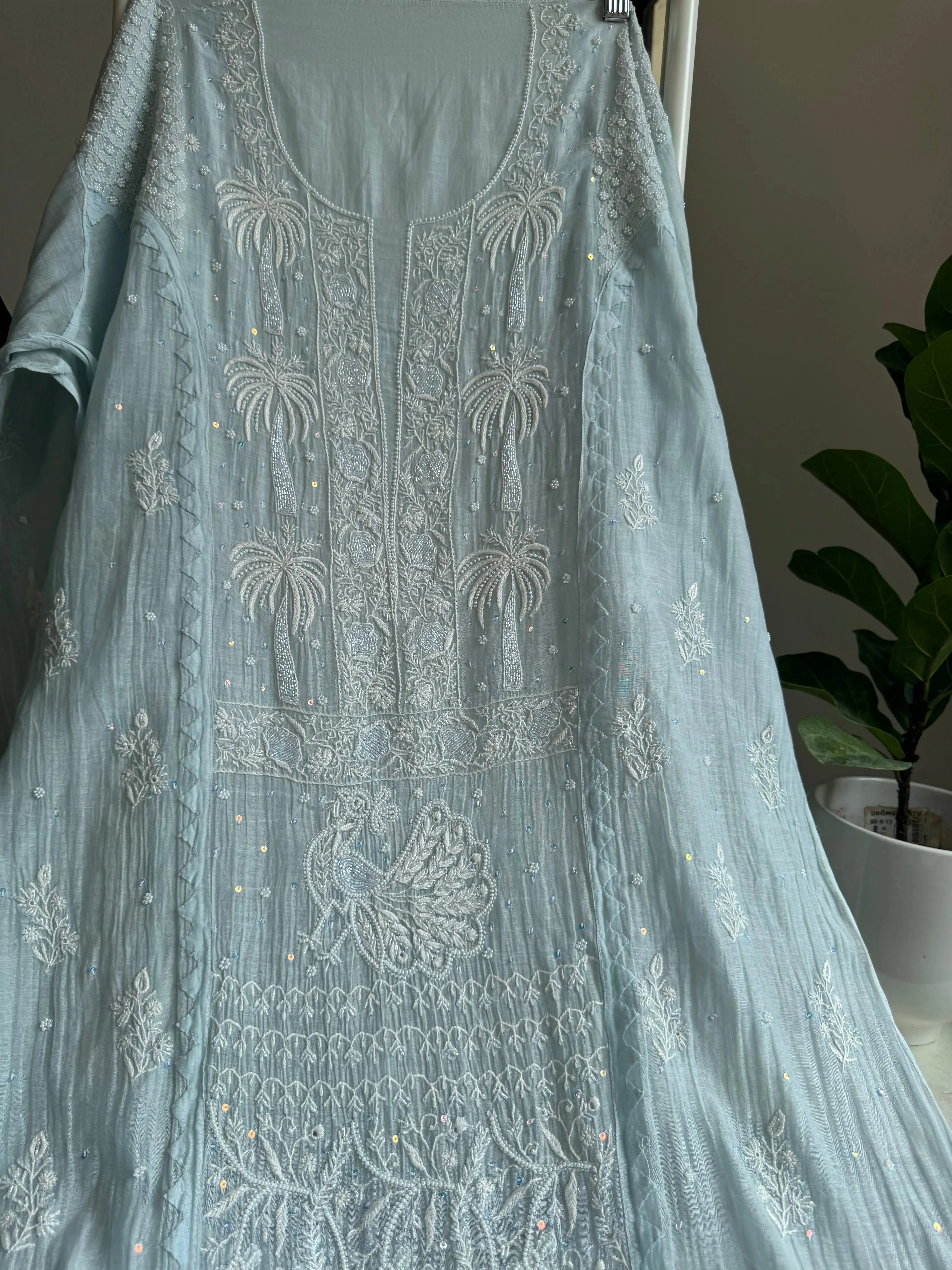 Mul Chanderi Straight Chikankari Tunic - Baby Blue