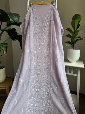 Mul Chanderi Straight Chikankari Tunic - Lilac