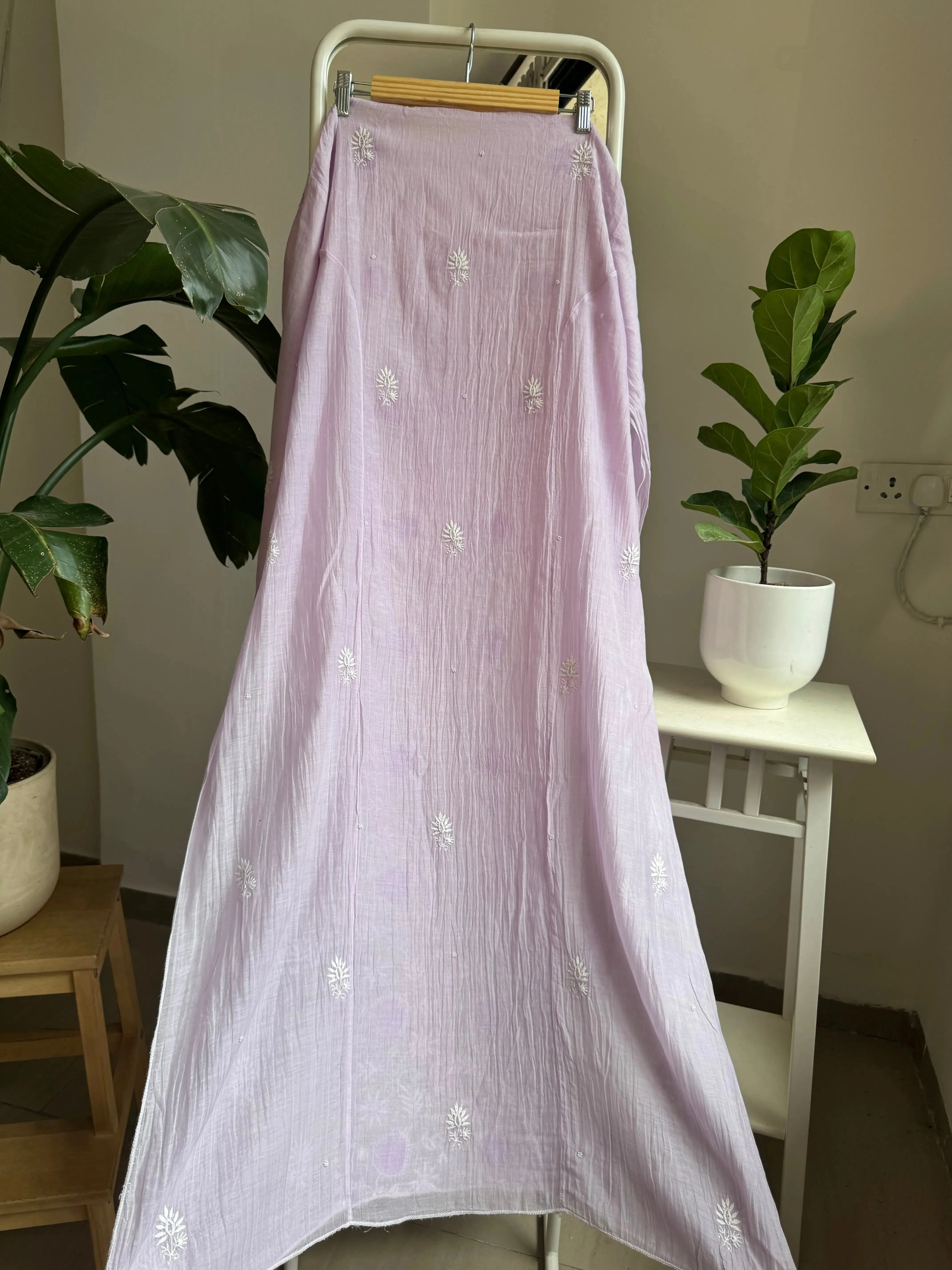 Mul Chanderi Straight Chikankari Tunic - Lilac