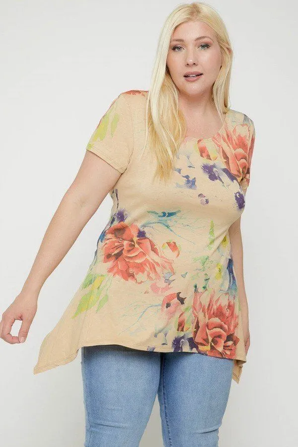 Multi-colored Watercolor Flower Print Tunic