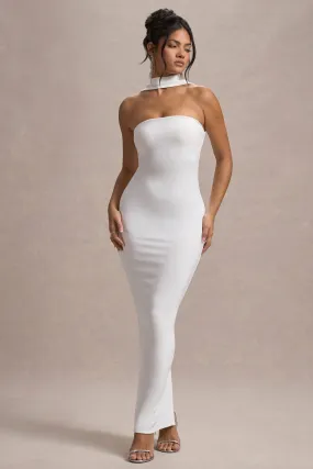 Nobu | White Bandeau Maxi Dress With Halter-Collar