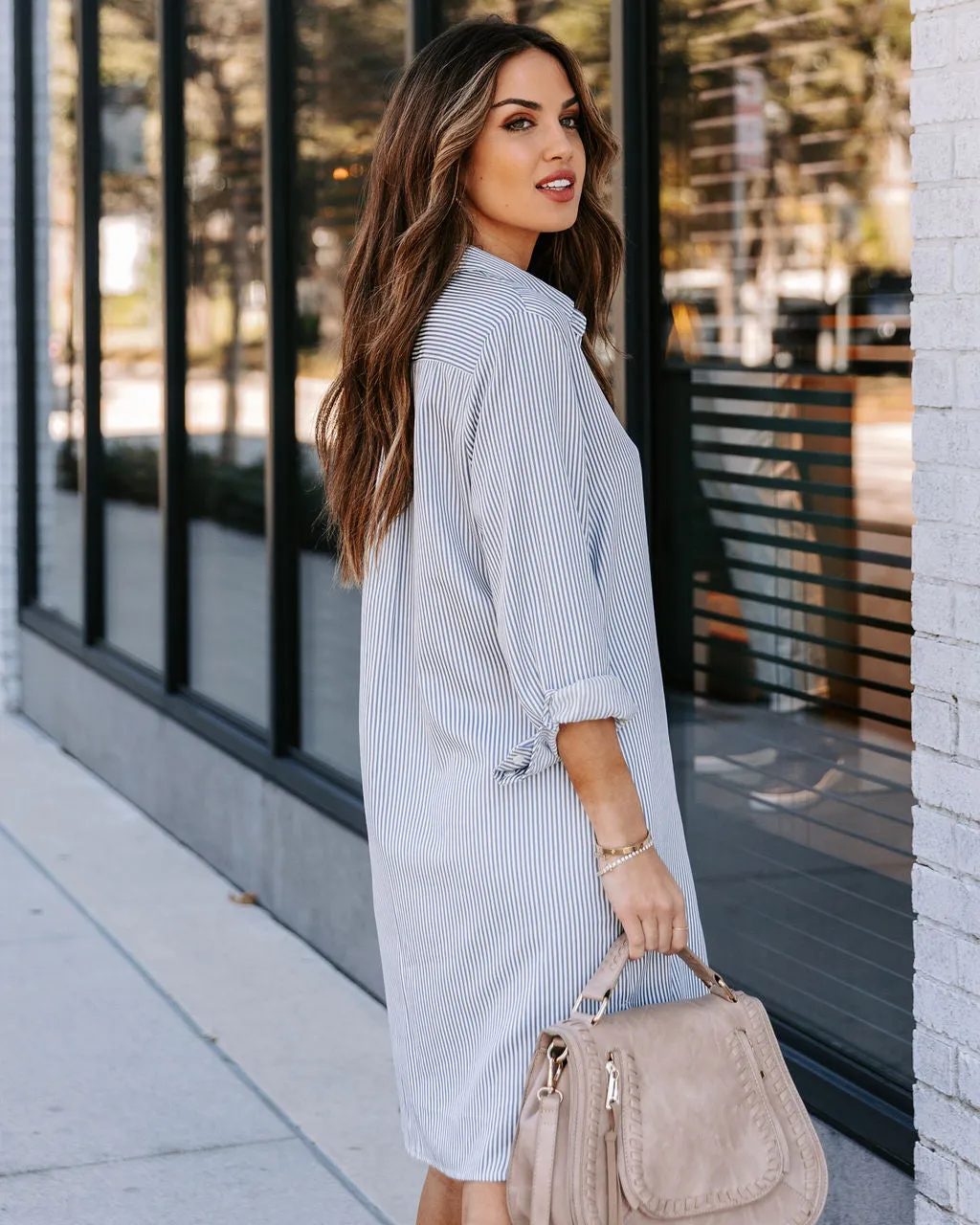 Nolita Pocketed Striped Button Down Shirt Dress - Blue