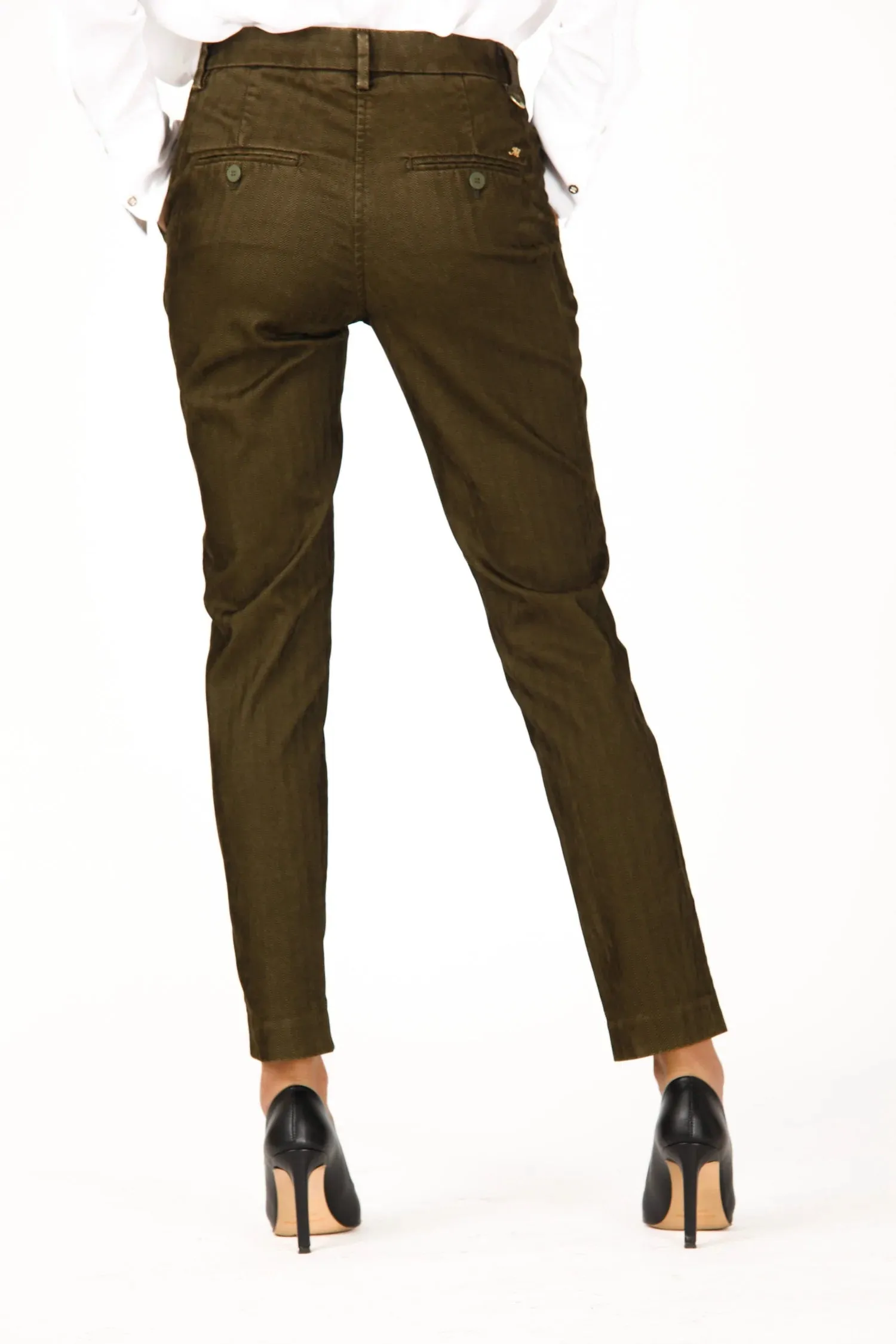 NY Slim Chino Pants - Forest Green Herringbone