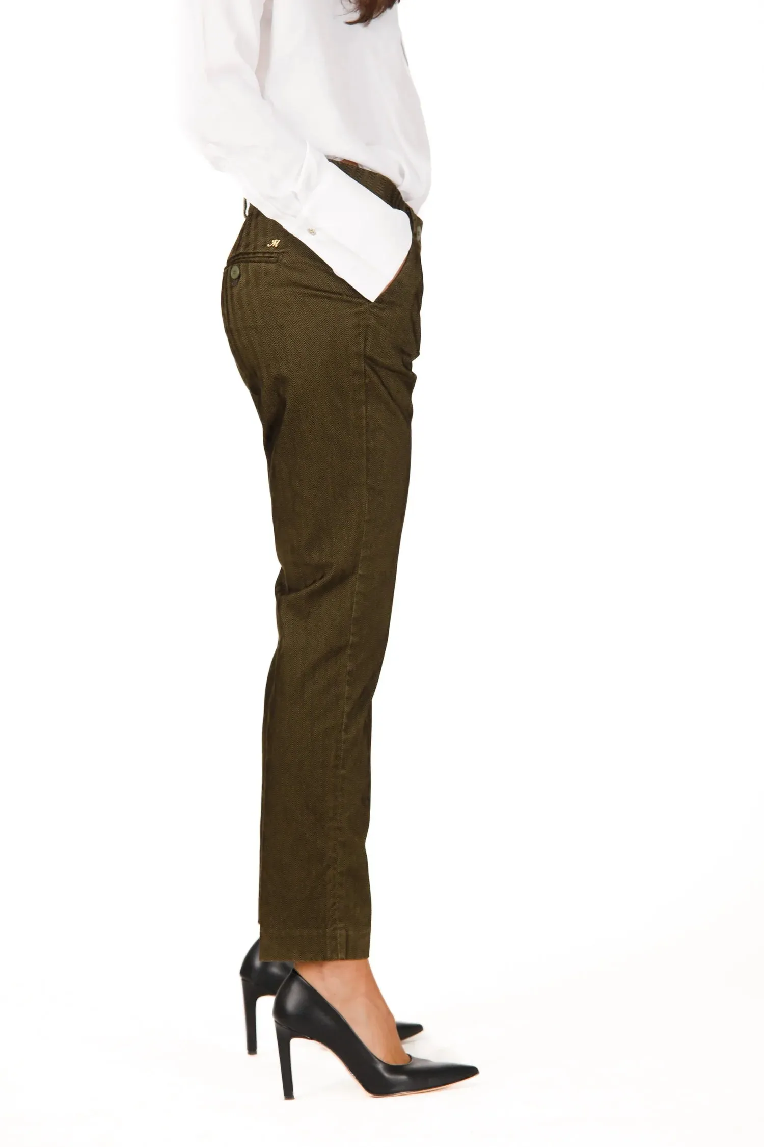 NY Slim Chino Pants - Forest Green Herringbone