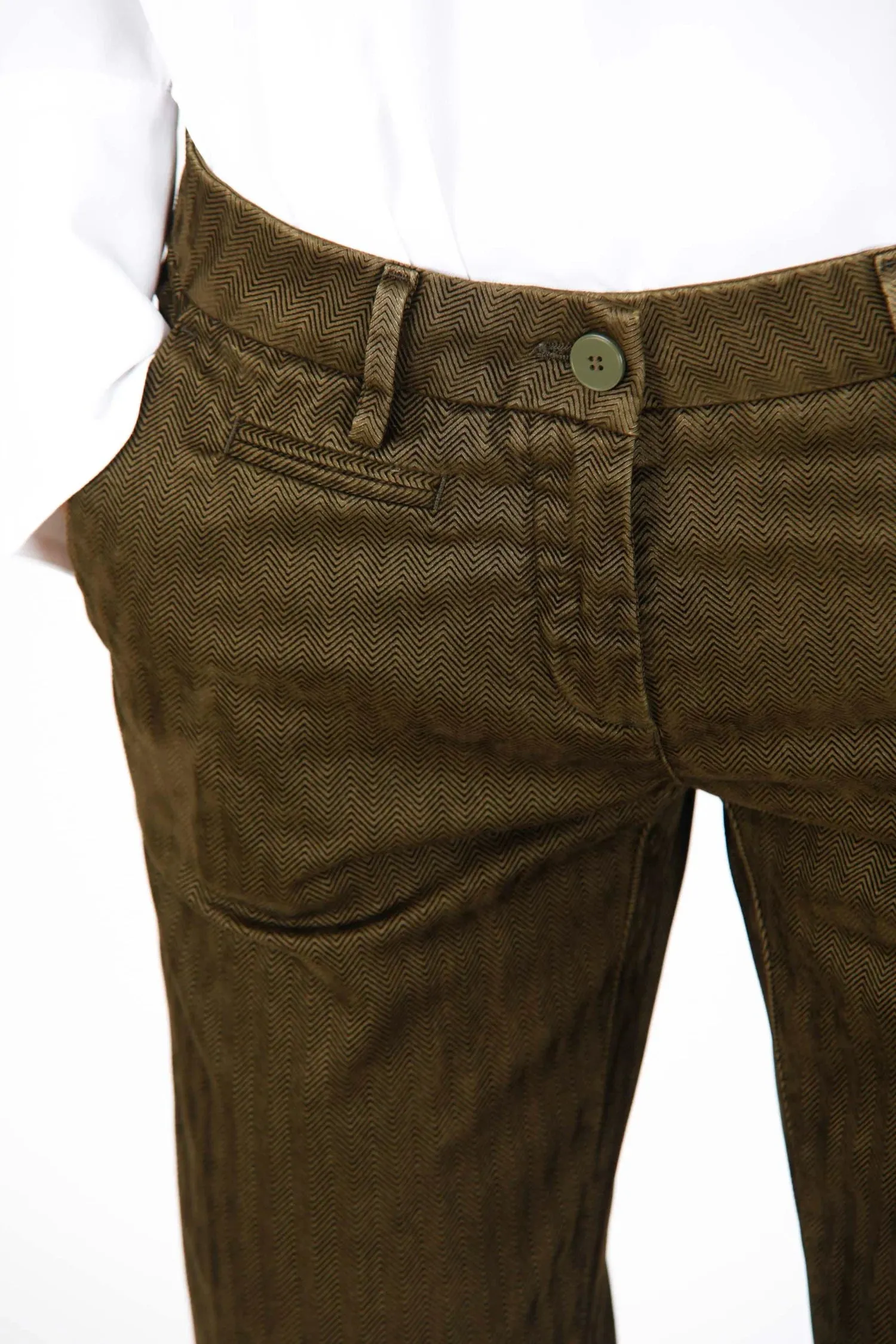 NY Slim Chino Pants - Forest Green Herringbone