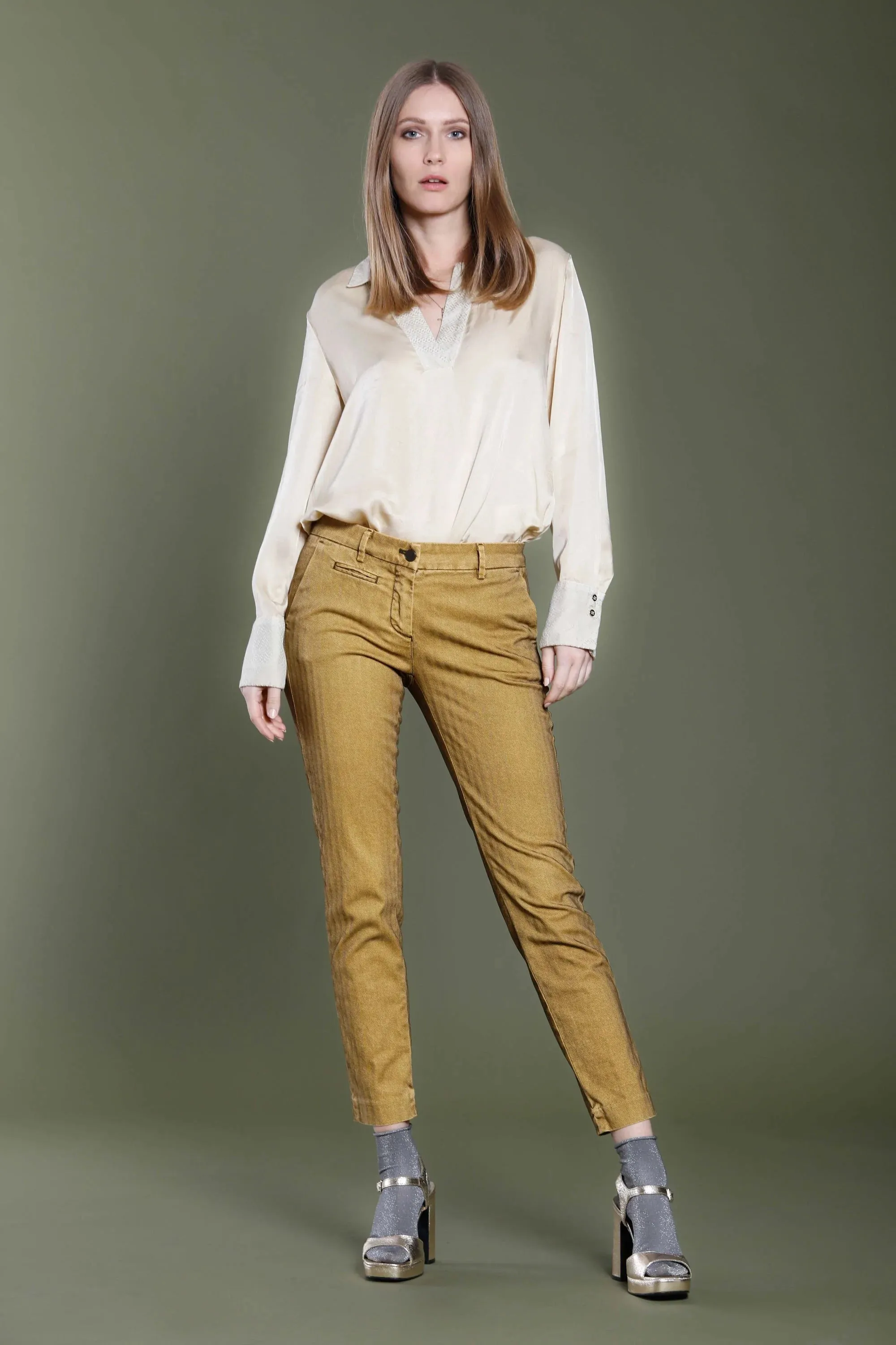 NY Slim Chino Pants- Ocher Herringbone