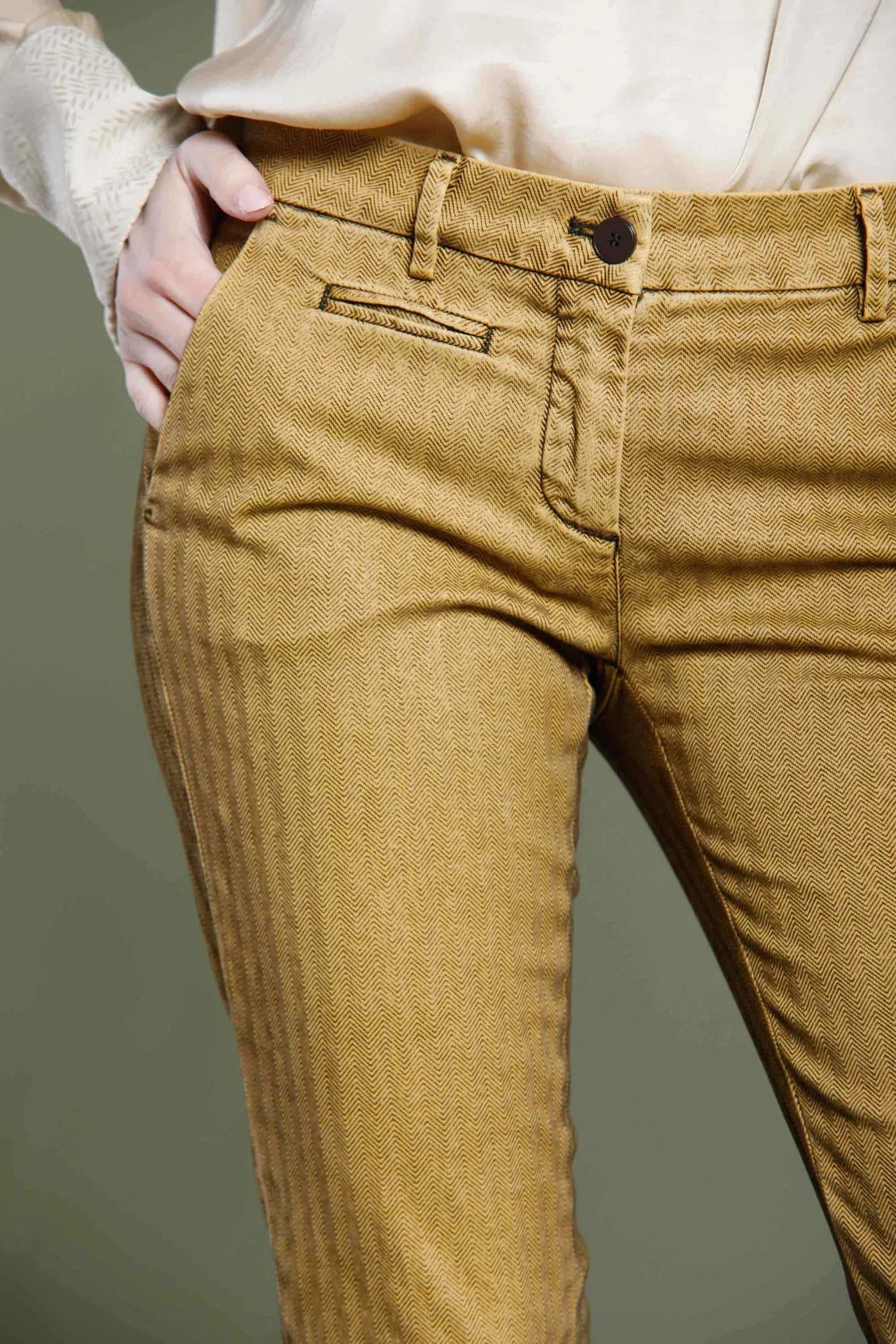 NY Slim Chino Pants- Ocher Herringbone