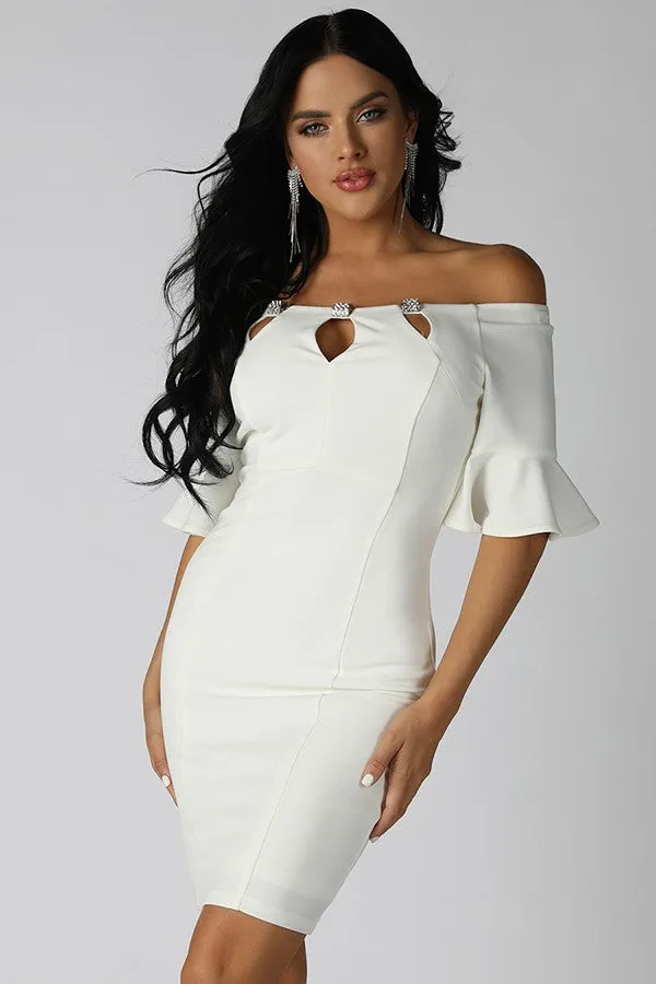 Off Shoulder Dress With Rhinestone Trim Women/Junior