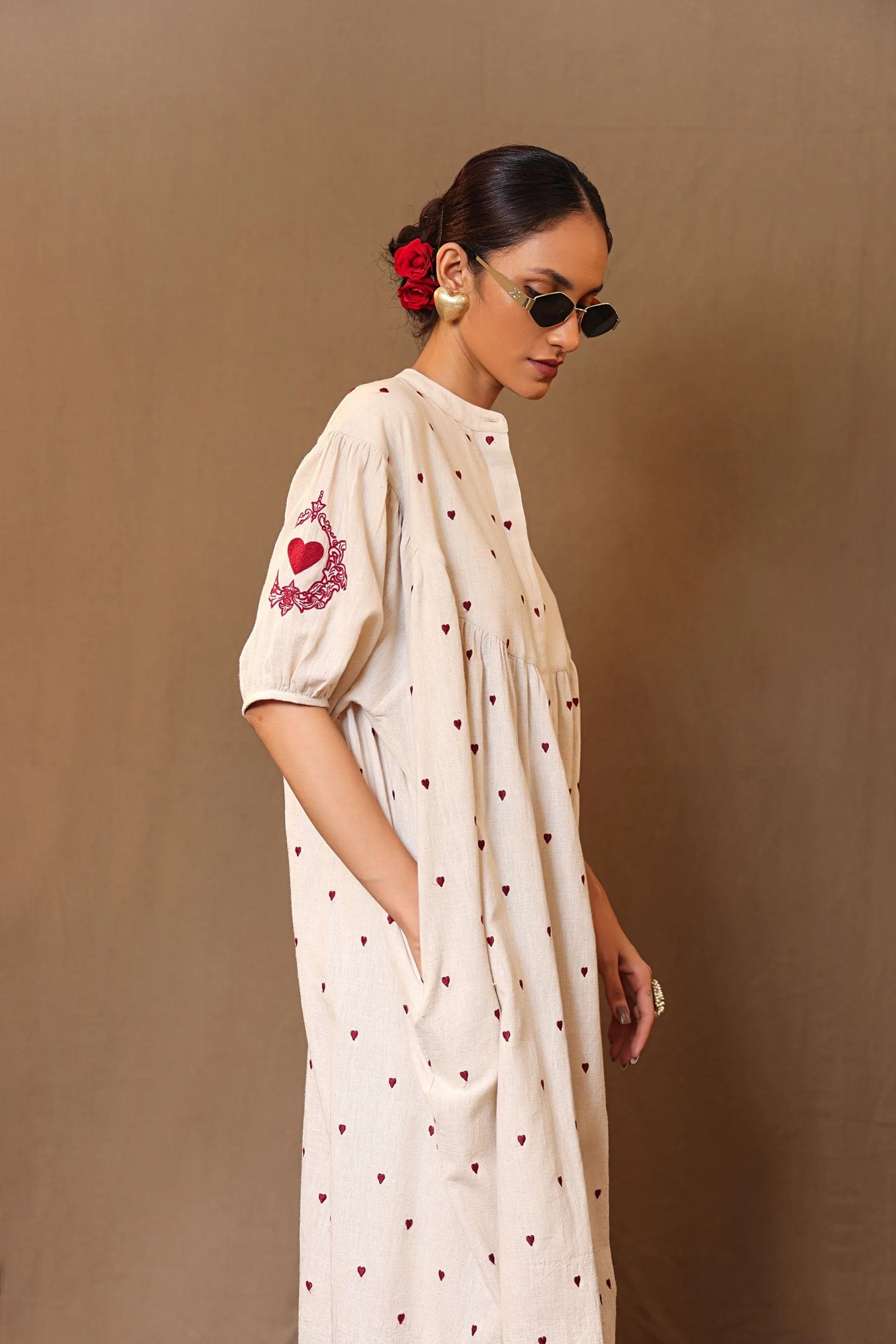 Off-White Heart EMB Acra Tunic Set (2 PCS)