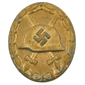 Original German WWII Gold 1st Class Wound Badge Tombac Solid Back by Eugen Schmidhäussler, Pforzheim