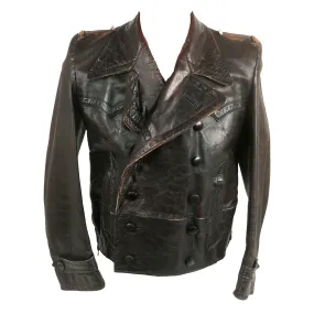 Original German WWII Luftwaffe Pilot / Panzer Tanker Style Private Purchase Double Breasted Brown Leather Jacket