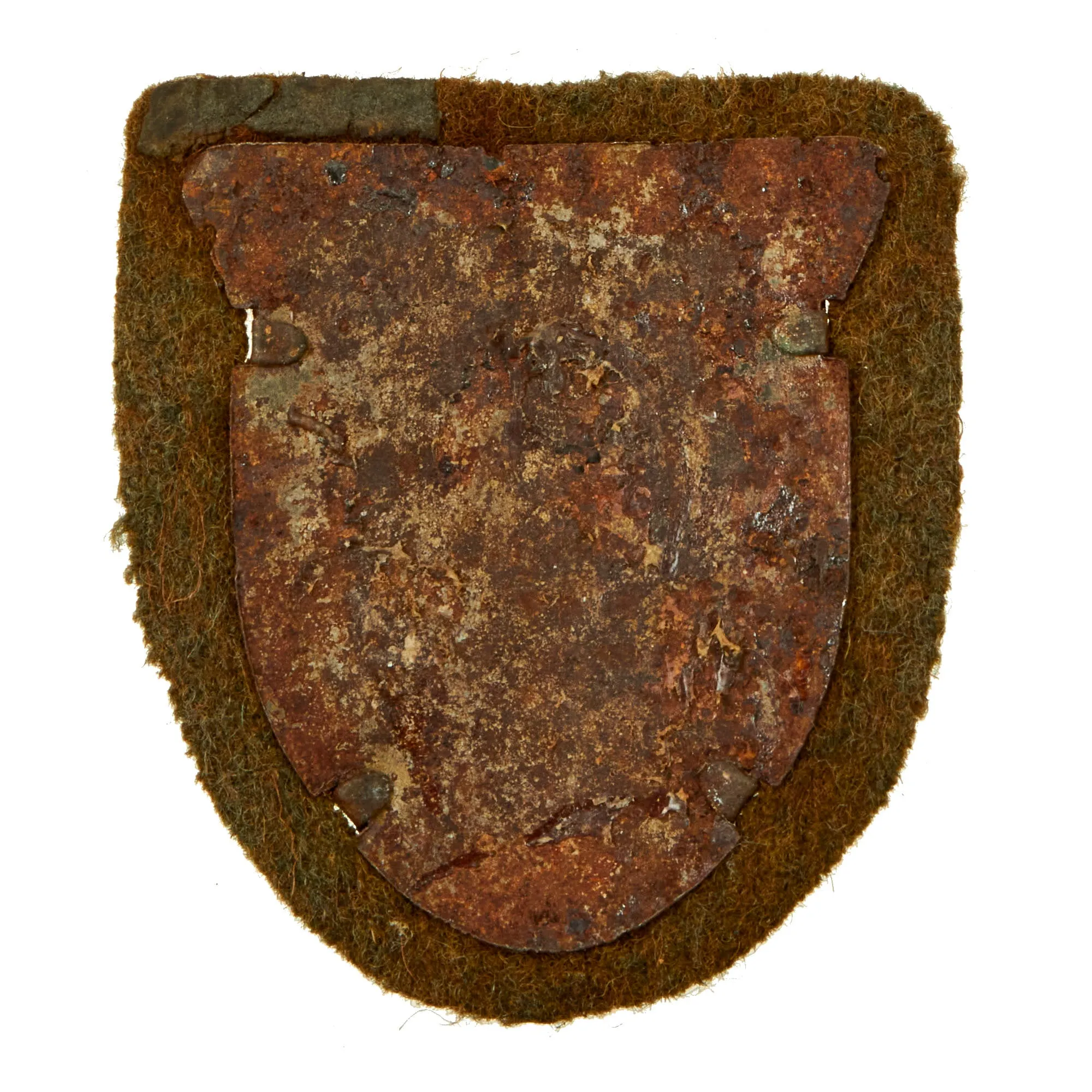 Original German WWII Service Worn Heer Kuban Bridgehead Shield Decoration with Fabric & Back Plate - Ärmelschild Kuban