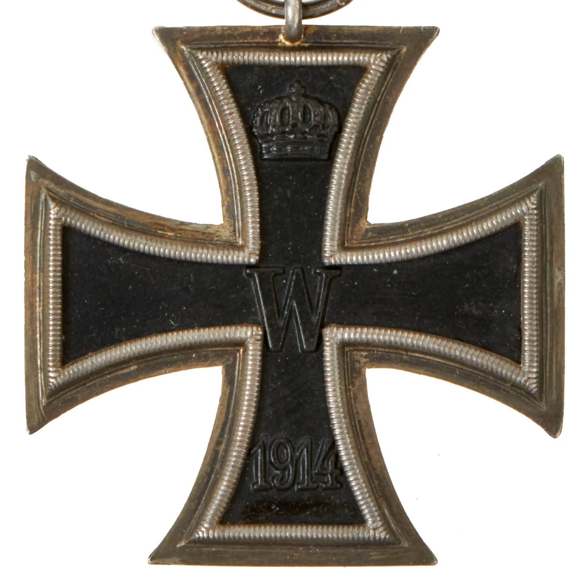 Original Imperial German WWI Prussian Iron Cross 2nd Class 1914 on Waffenrock Style Mounting - EKII