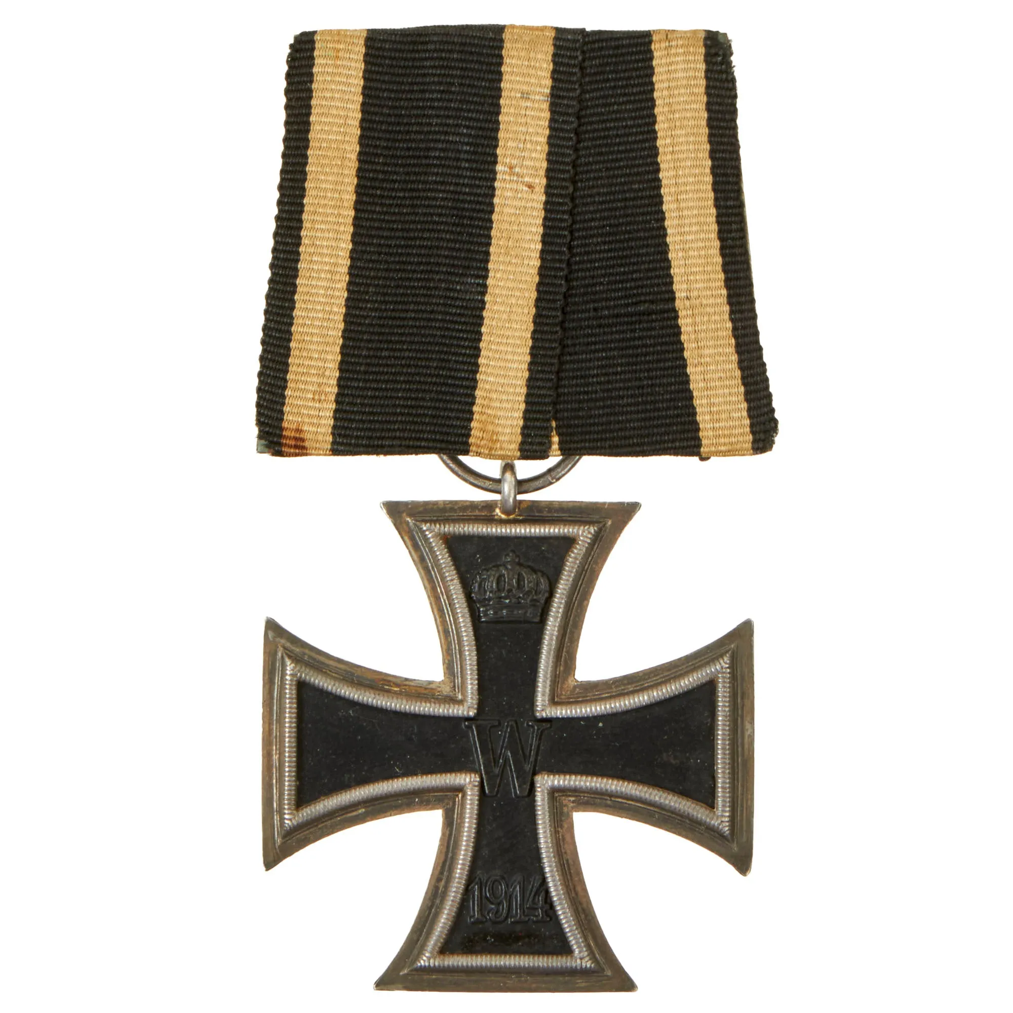 Original Imperial German WWI Prussian Iron Cross 2nd Class 1914 on Waffenrock Style Mounting - EKII