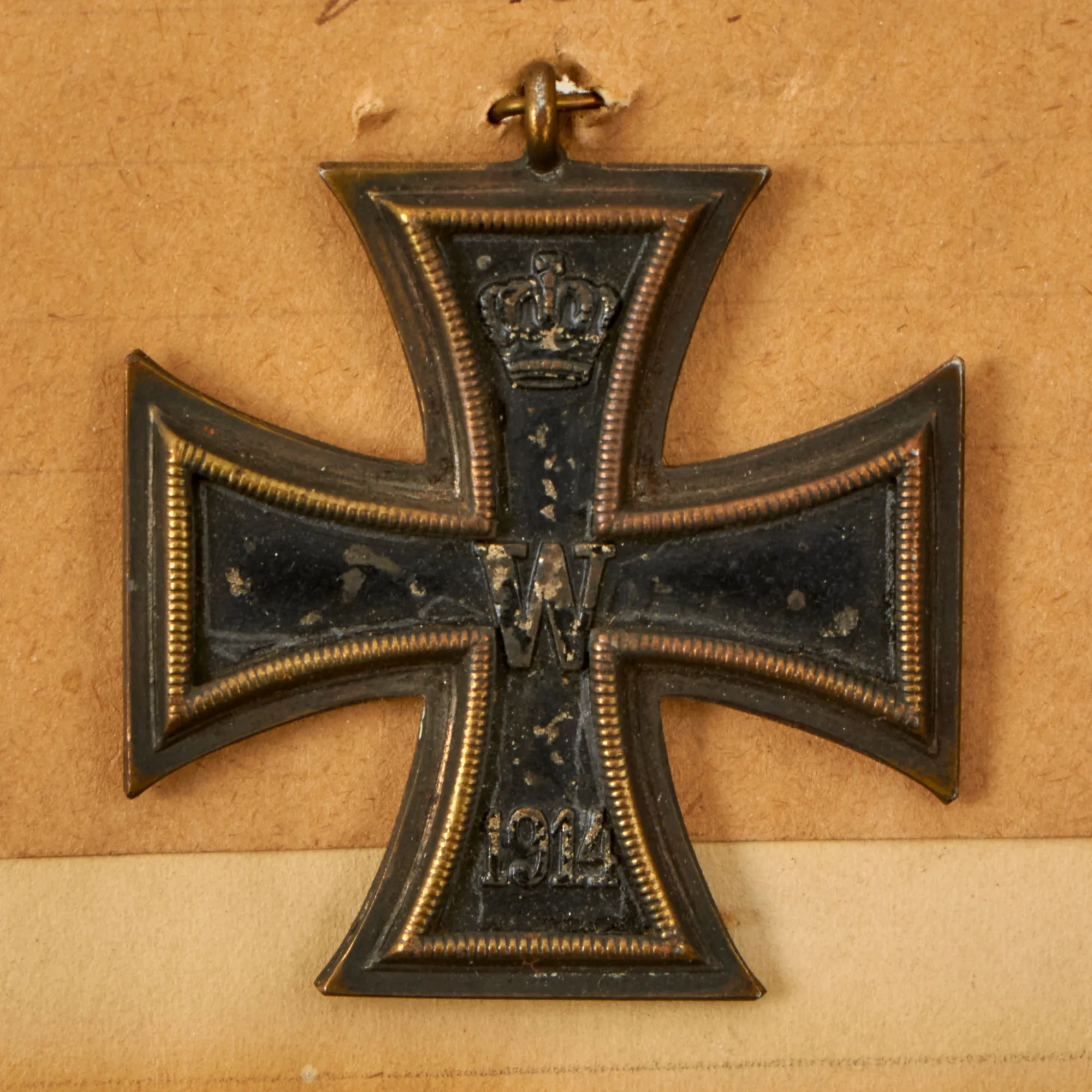 Original U.S. WWI Framed Captured Souvenir German Iron Cross 2nd Class EKII with YMCA Letter Sent Home - 8 ⅞" x 10 ⅞”