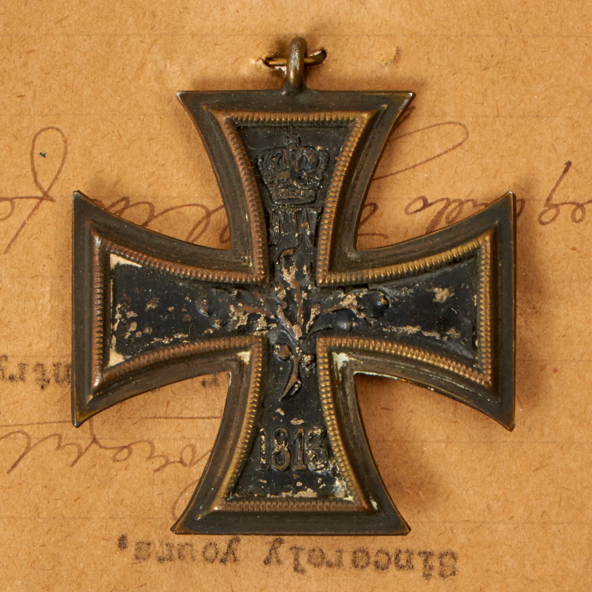 Original U.S. WWI Framed Captured Souvenir German Iron Cross 2nd Class EKII with YMCA Letter Sent Home - 8 ⅞" x 10 ⅞”