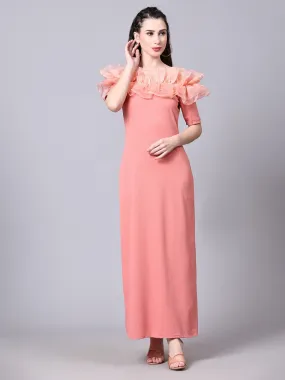 Peach Designer Cotton Lycra Off Shoulder Women's Regular Fit Dress