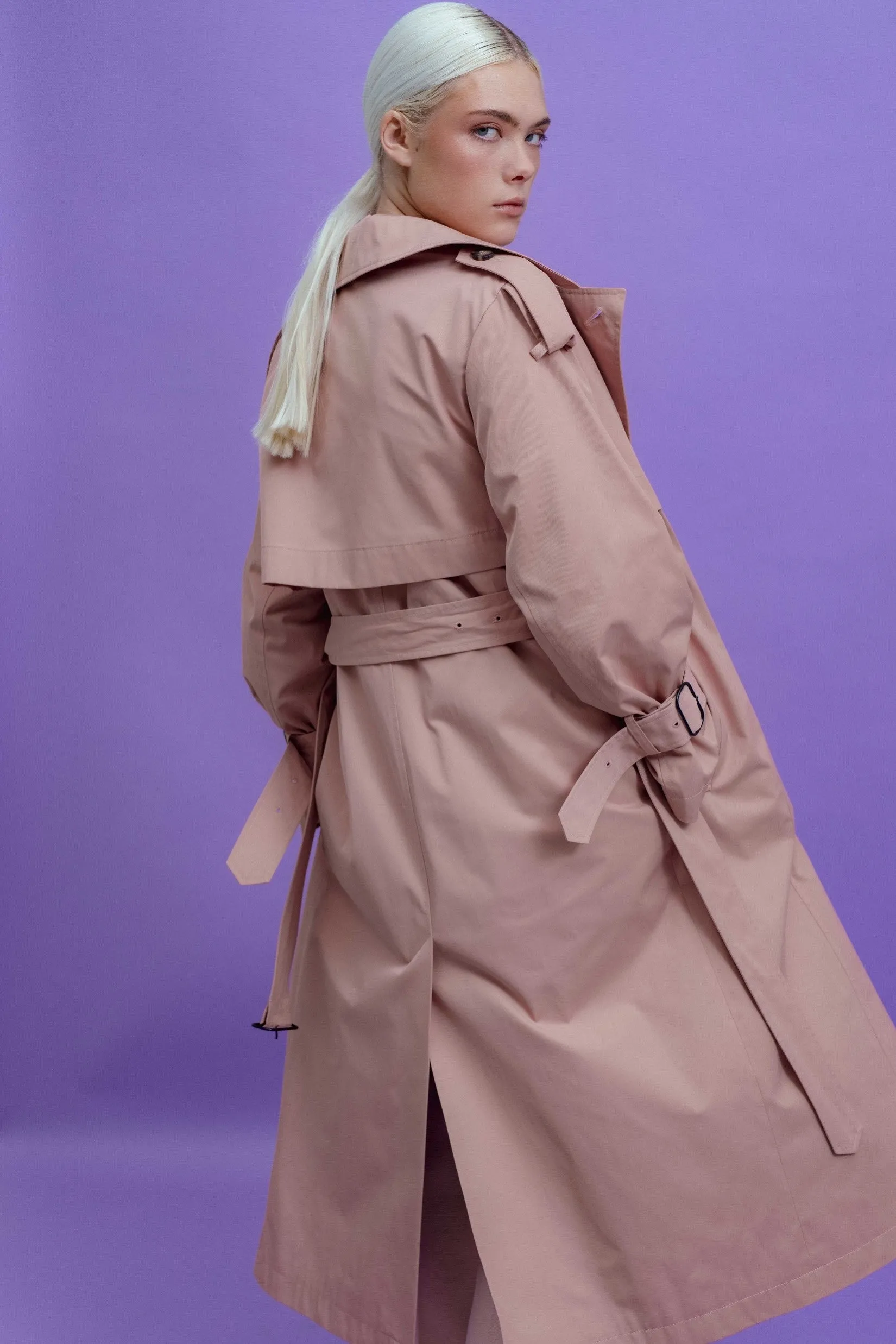 PEACH TRENCHCOAT WITH DECORATIVE BELTS