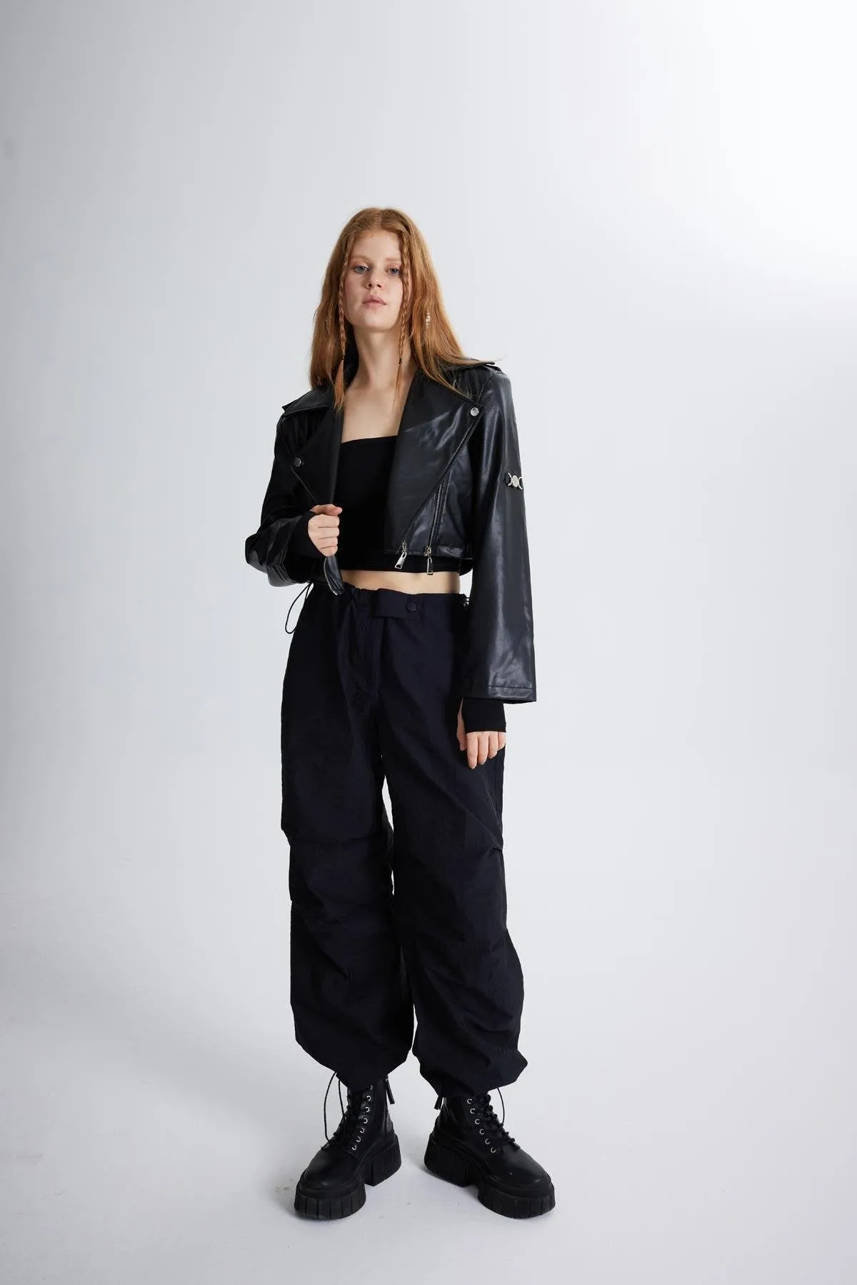 Petter Black Vegan Cropped Faux Leather Jacket