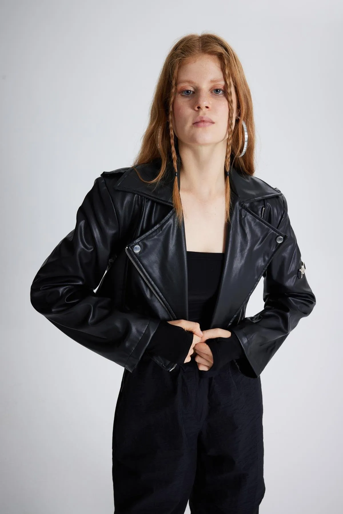 Petter Black Vegan Cropped Faux Leather Jacket