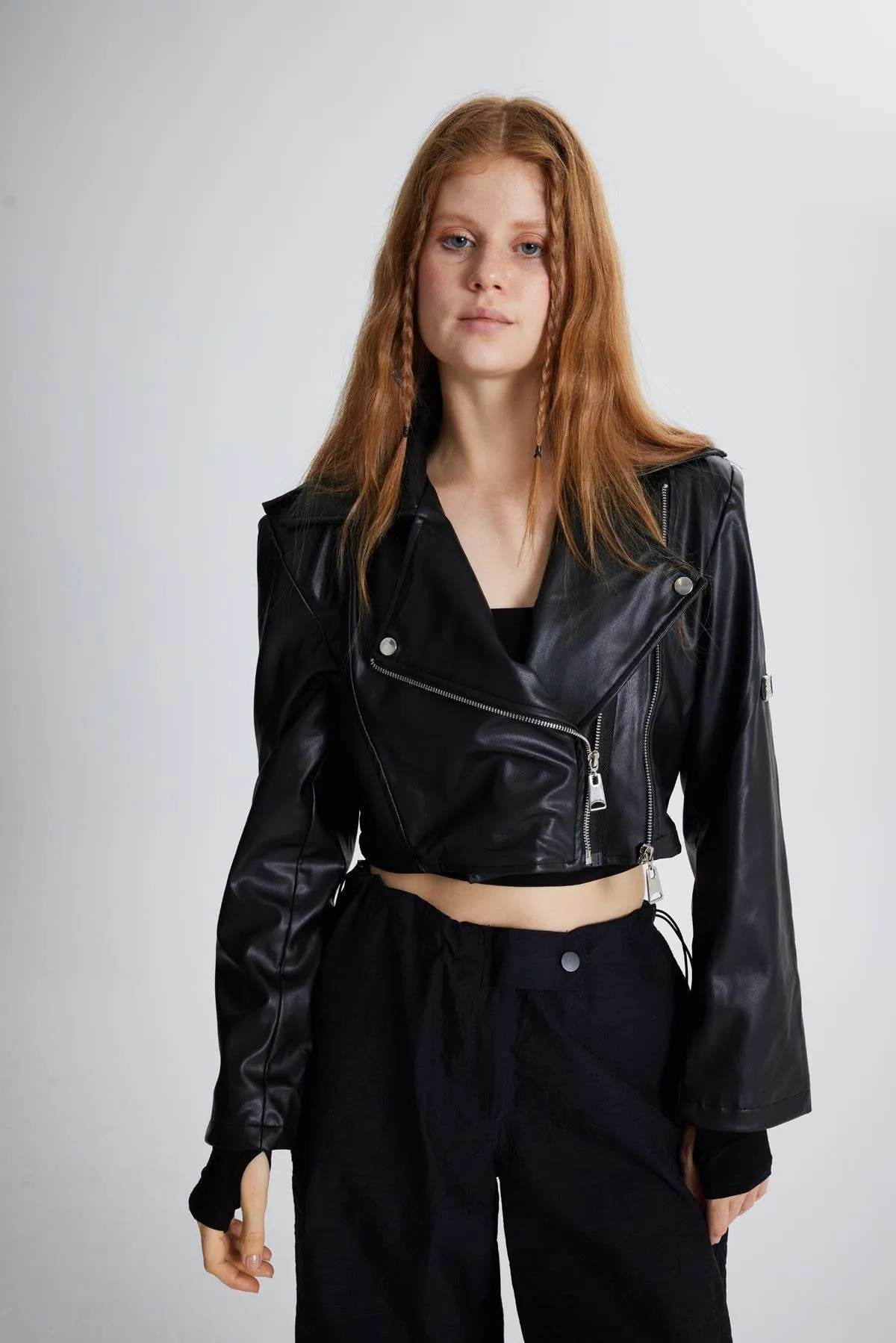 Petter Black Vegan Cropped Faux Leather Jacket