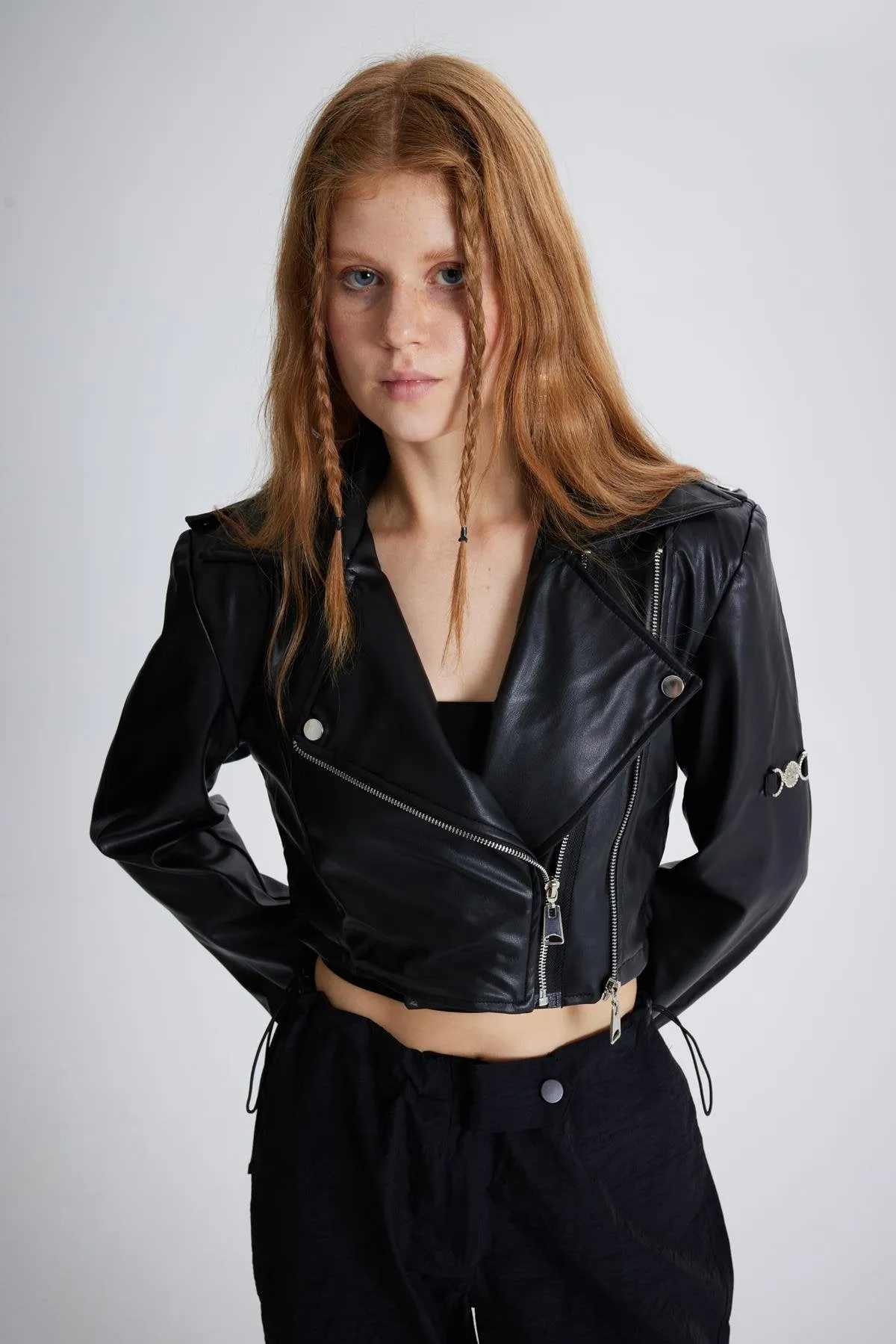 Petter Black Vegan Cropped Faux Leather Jacket