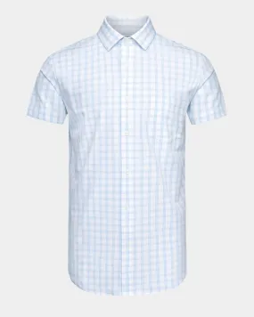 Phenom Classic Light Blue Tartan Short Sleeve Dress Shirt