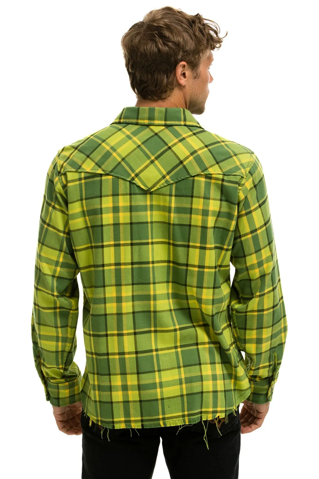 PLAID FLANNEL LIGHT WEIGHT UNISEX WESTERN SHIRT - AVOCADO PLAID