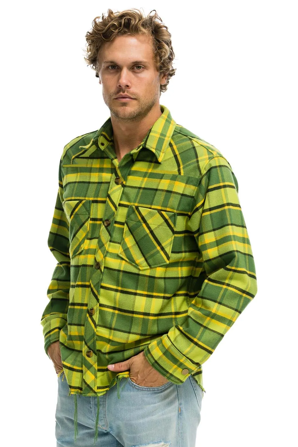 PLAID FLANNEL WESTERN SHIRT - AVOCADO PLAID