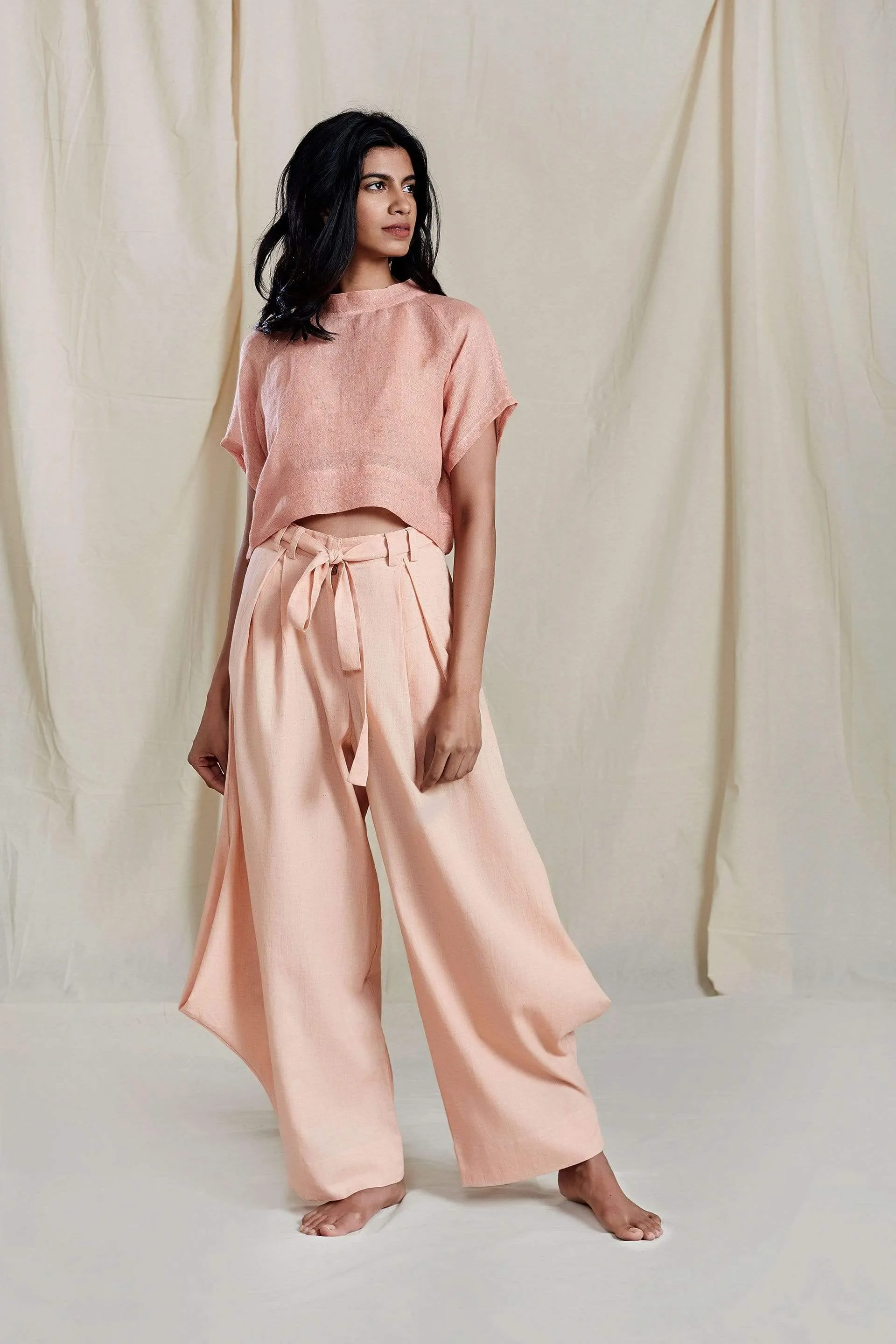 Pleated Peach Cowl Pants