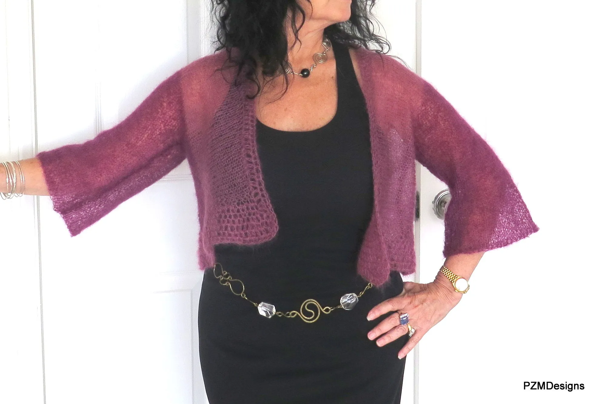 Plum Colored Ombre Silk Mohair Shrug, Knit Cropped Shrug