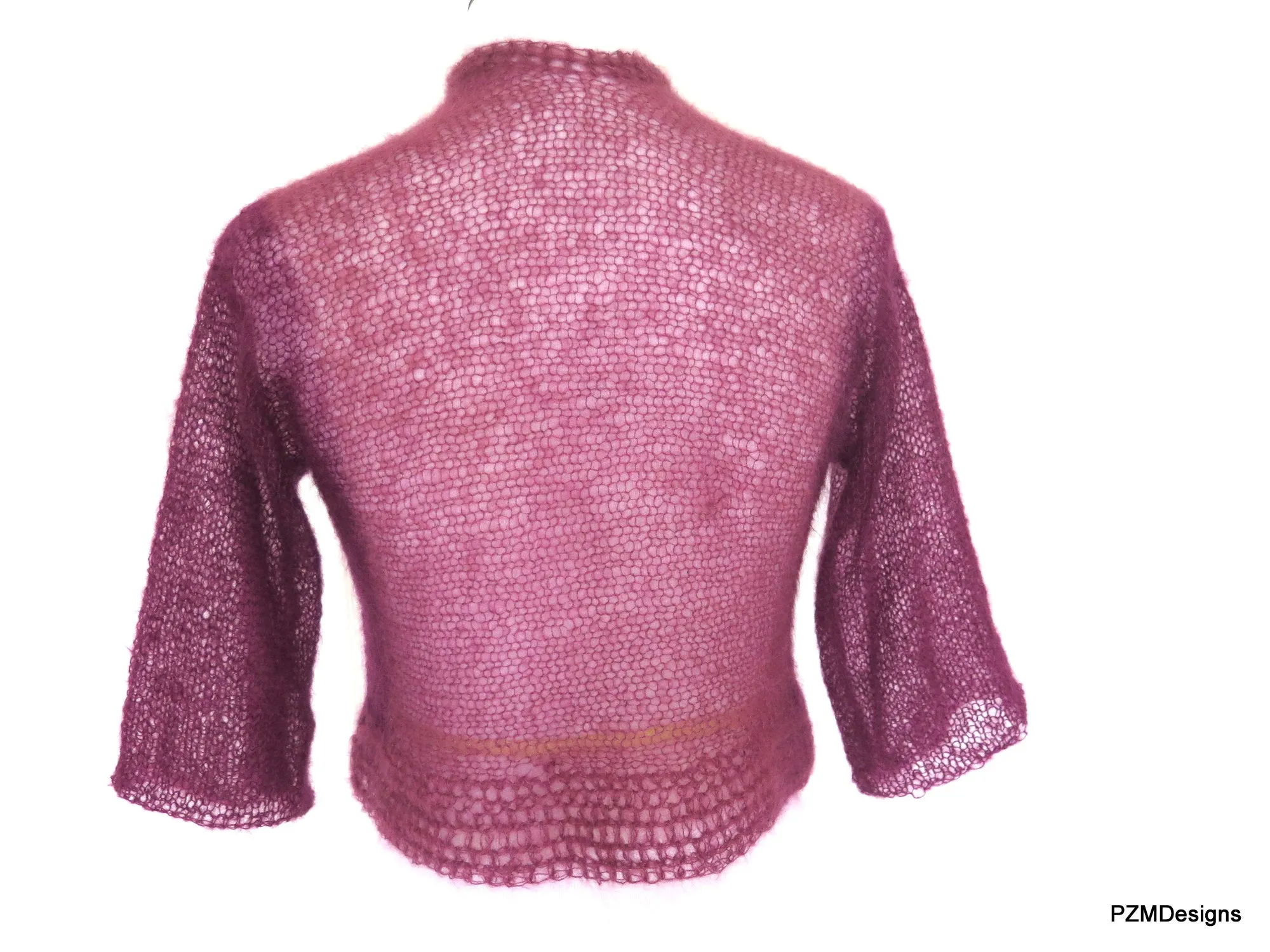 Plum Colored Ombre Silk Mohair Shrug, Knit Cropped Shrug