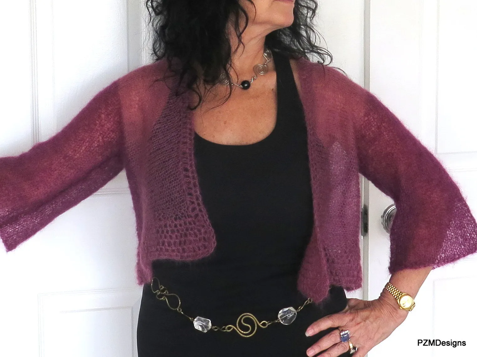 Plum Colored Ombre Silk Mohair Shrug, Knit Cropped Shrug