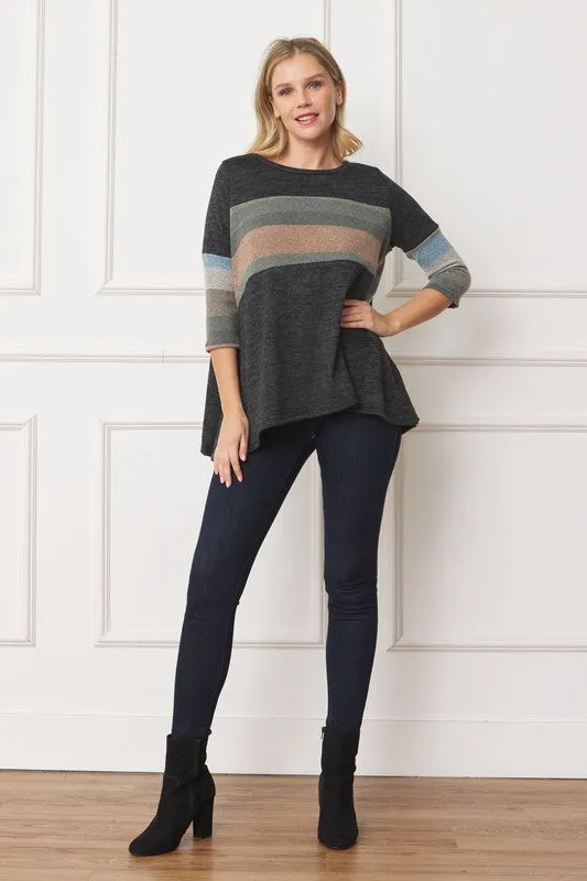 Plus Knit Stripe Panel A Line Tunic