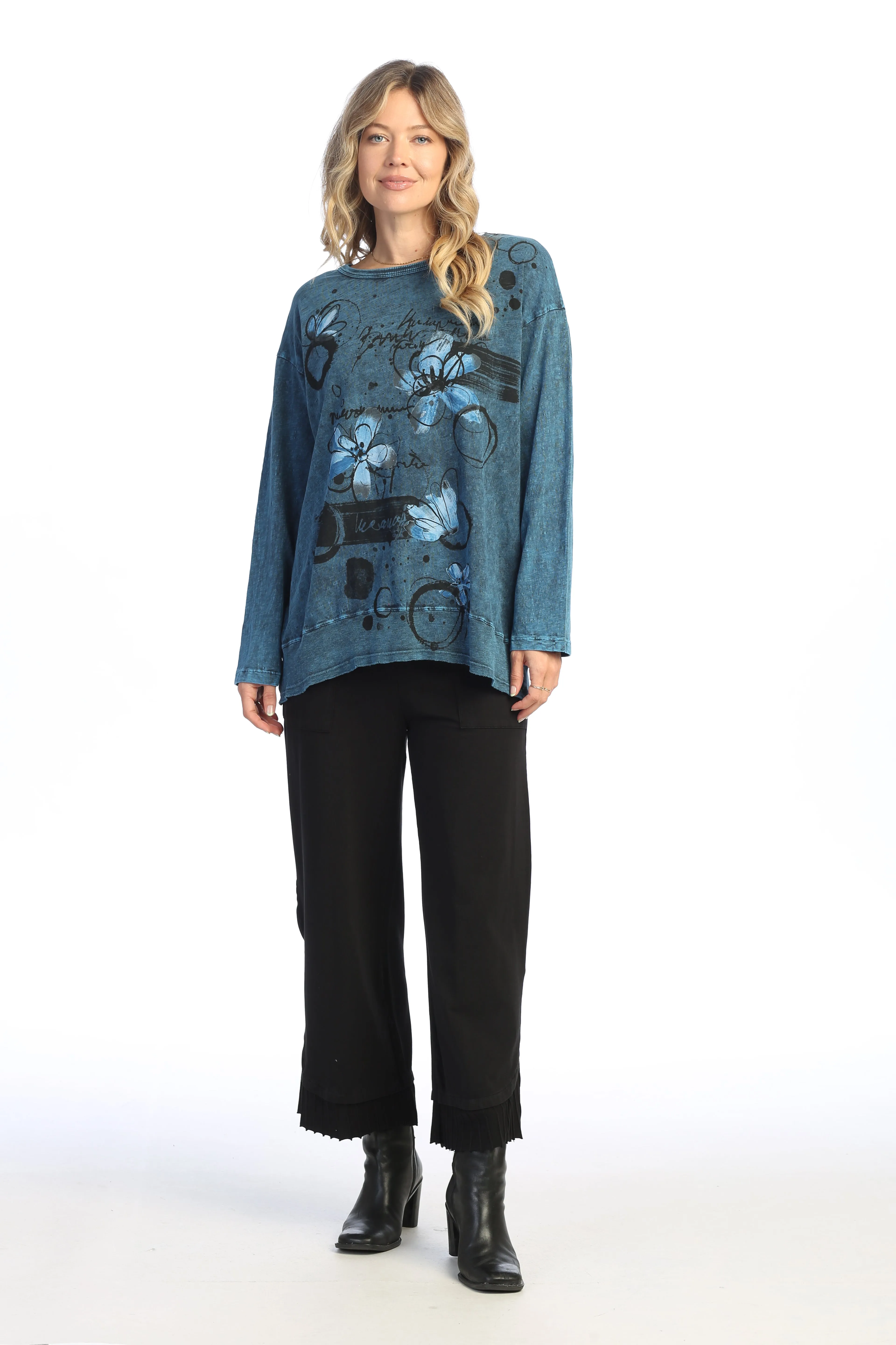 Poppies Mineral Washed Cotton Rib Contrast Top