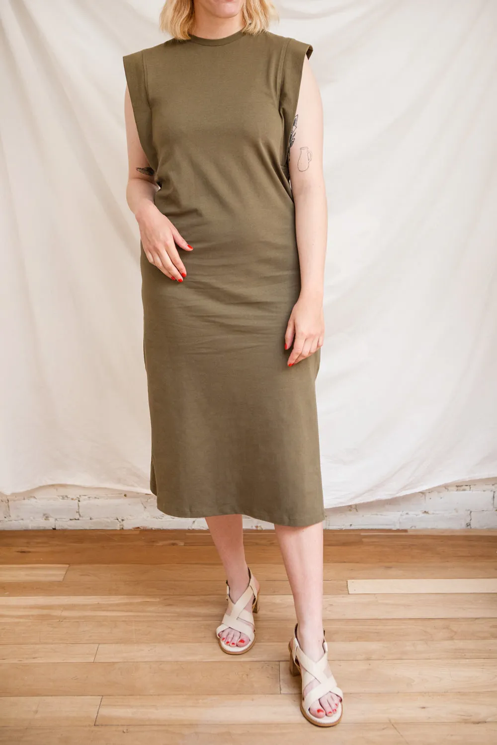 Poznan Beige | Round Neck Midi Tunic Dress