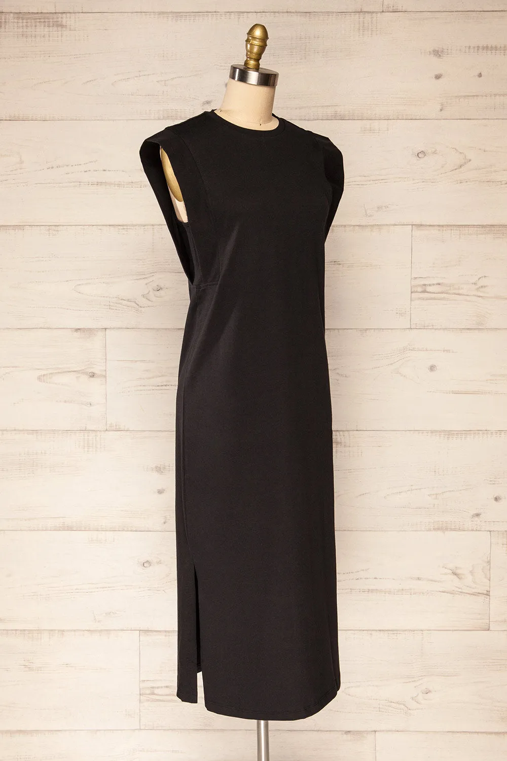 Poznan Black | Round Neck Midi Tunic Dress