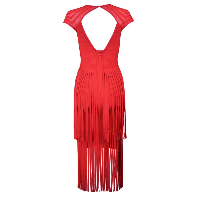 Pre Order:  Backless Fringe Bandage Dress