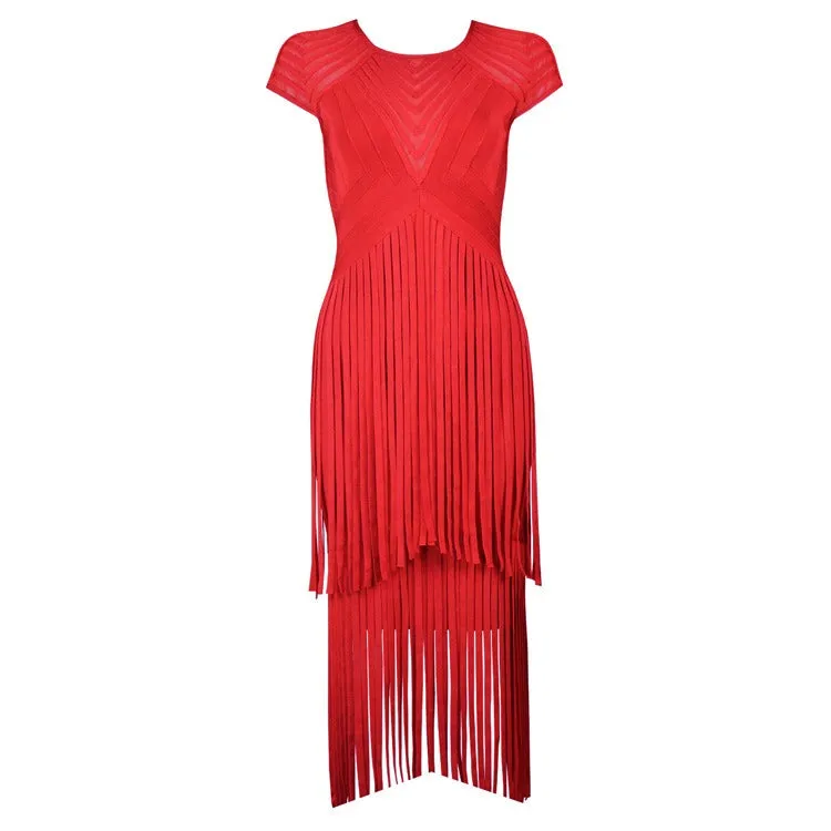 Pre Order:  Backless Fringe Bandage Dress