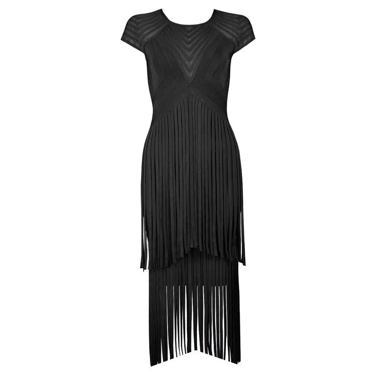 Pre Order:  Backless Fringe Bandage Dress