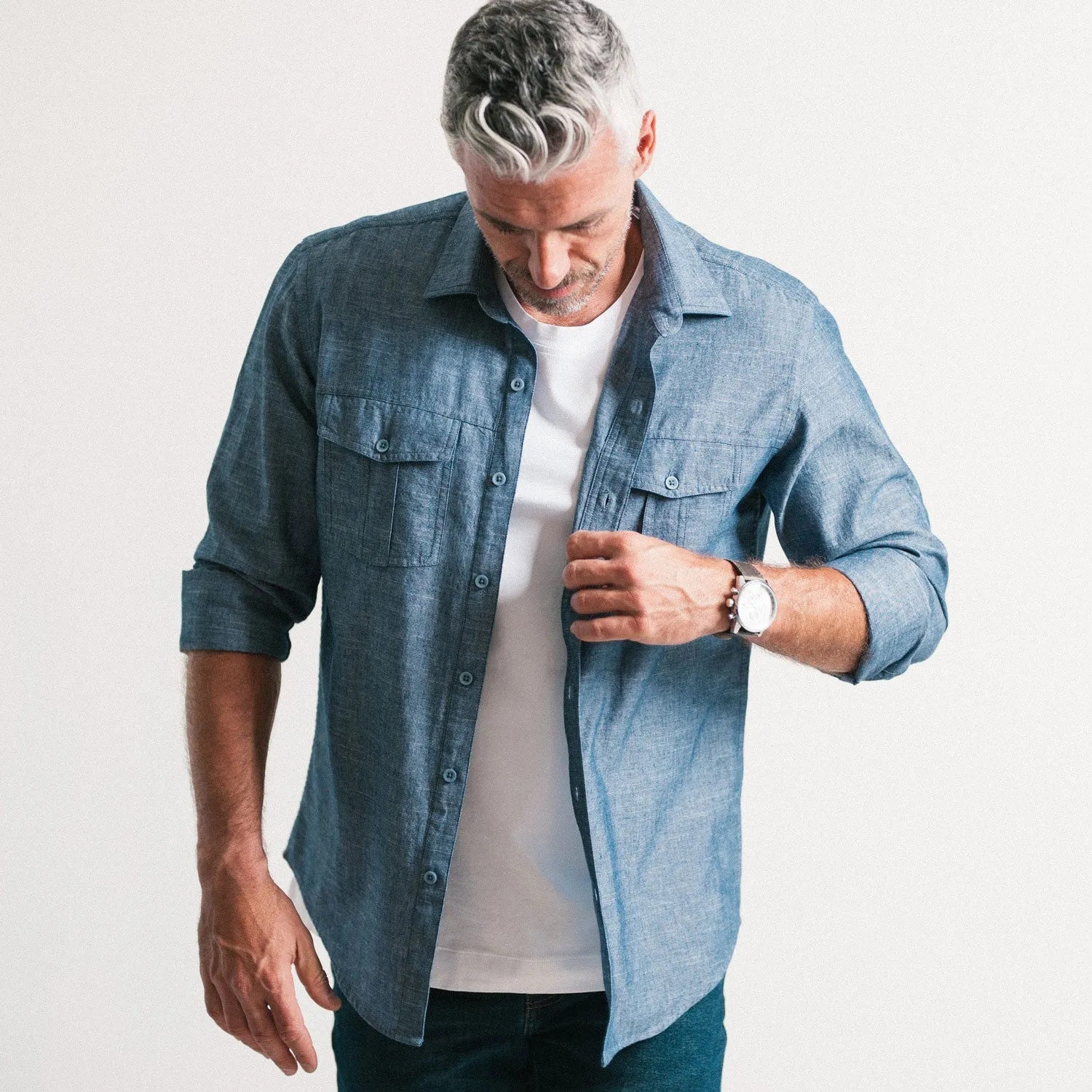 Primer Utility Shirt – Navy Blue Cotton Slub Chambray