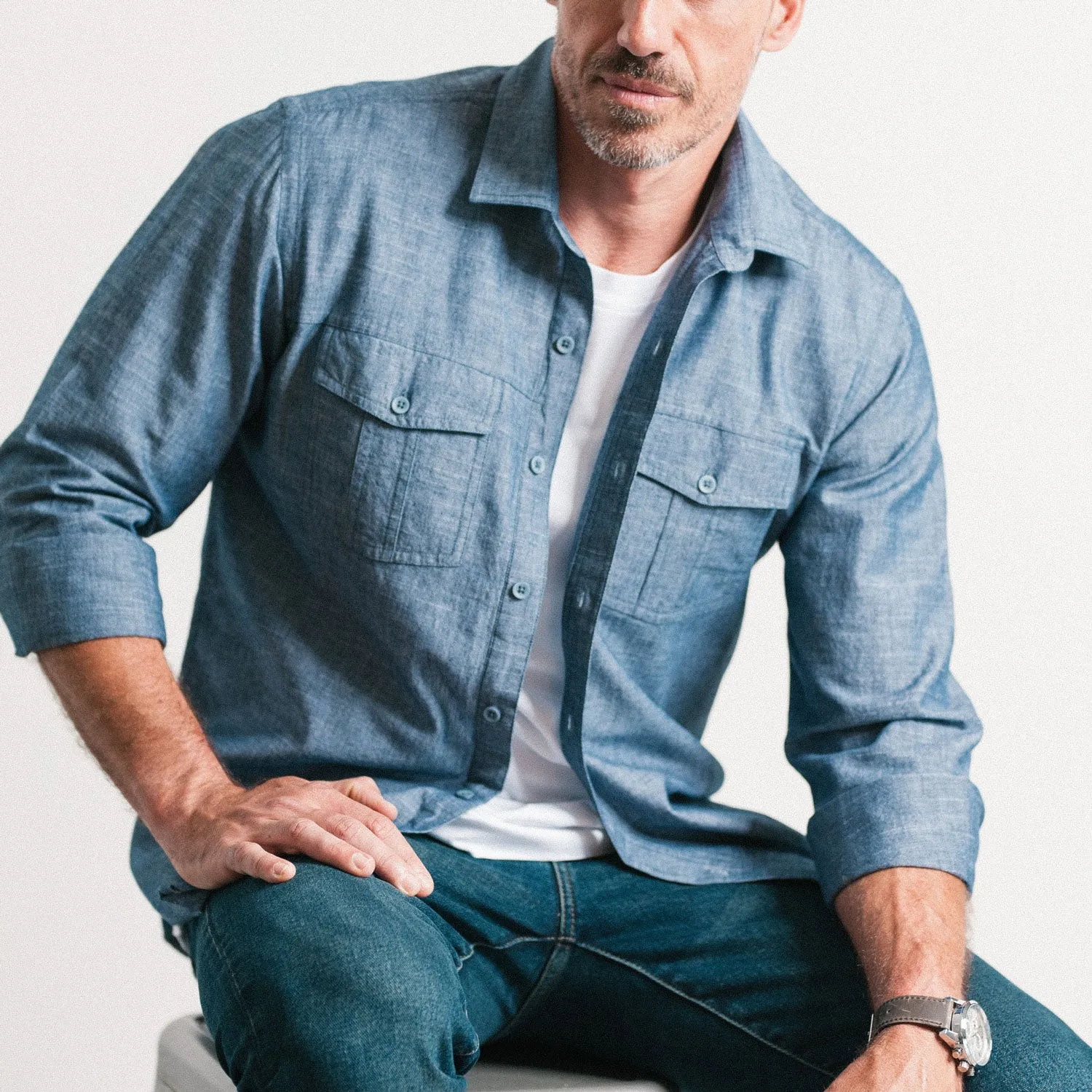 Primer Utility Shirt – Navy Blue Cotton Slub Chambray