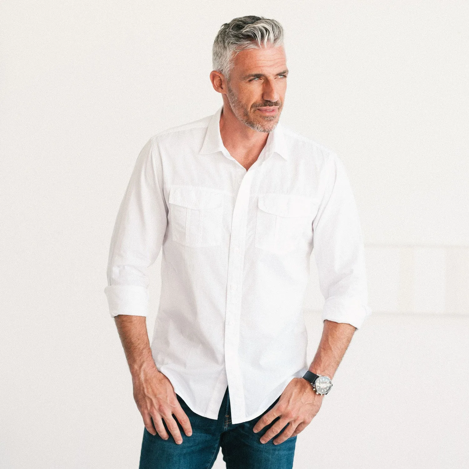 Primer Utility Shirt – Pure White Cotton Twill