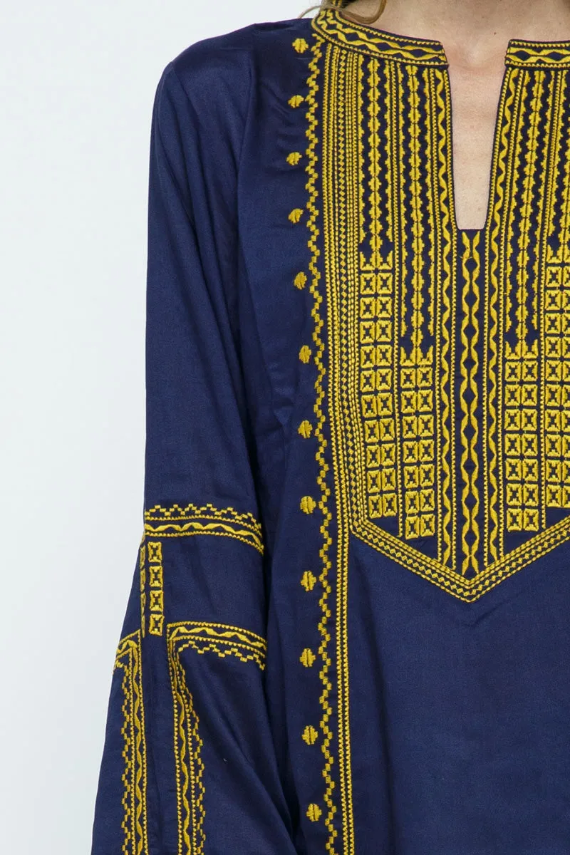 RAJ ALI EMBROIDERED TUNIC - NAVY & GOLD