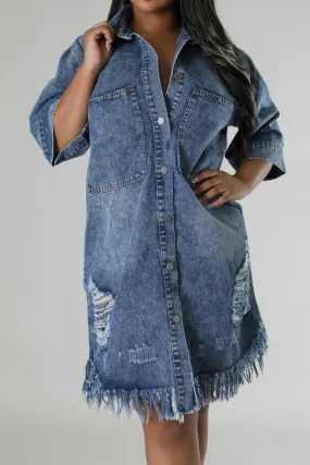 Raw Distressed Denim Dress