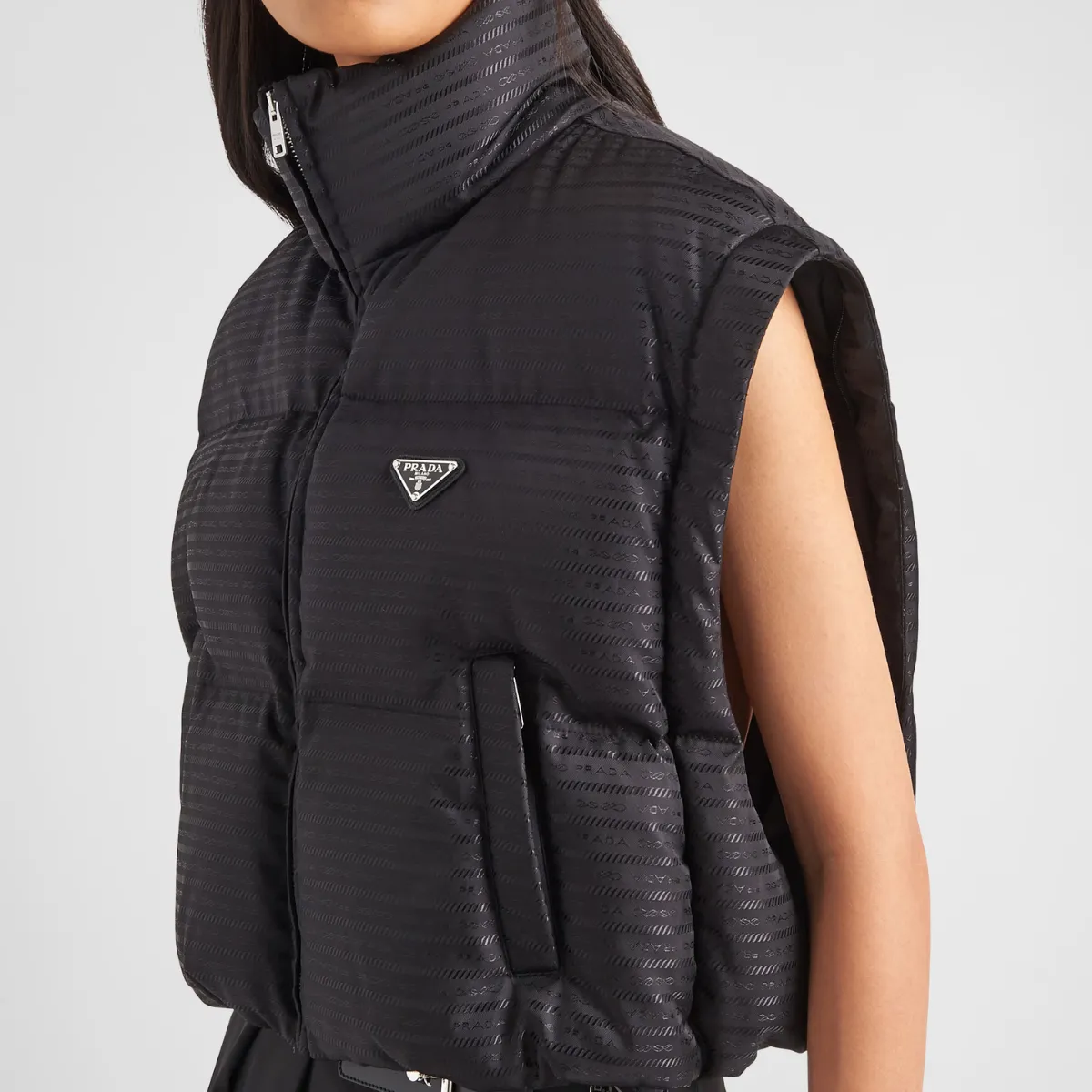 Re-Nylon cropped hooded down jacket