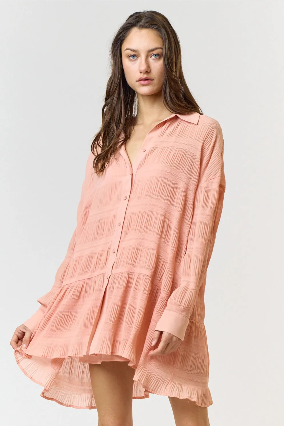 Rebecca Chiffon Textured Shirt Mini Dress