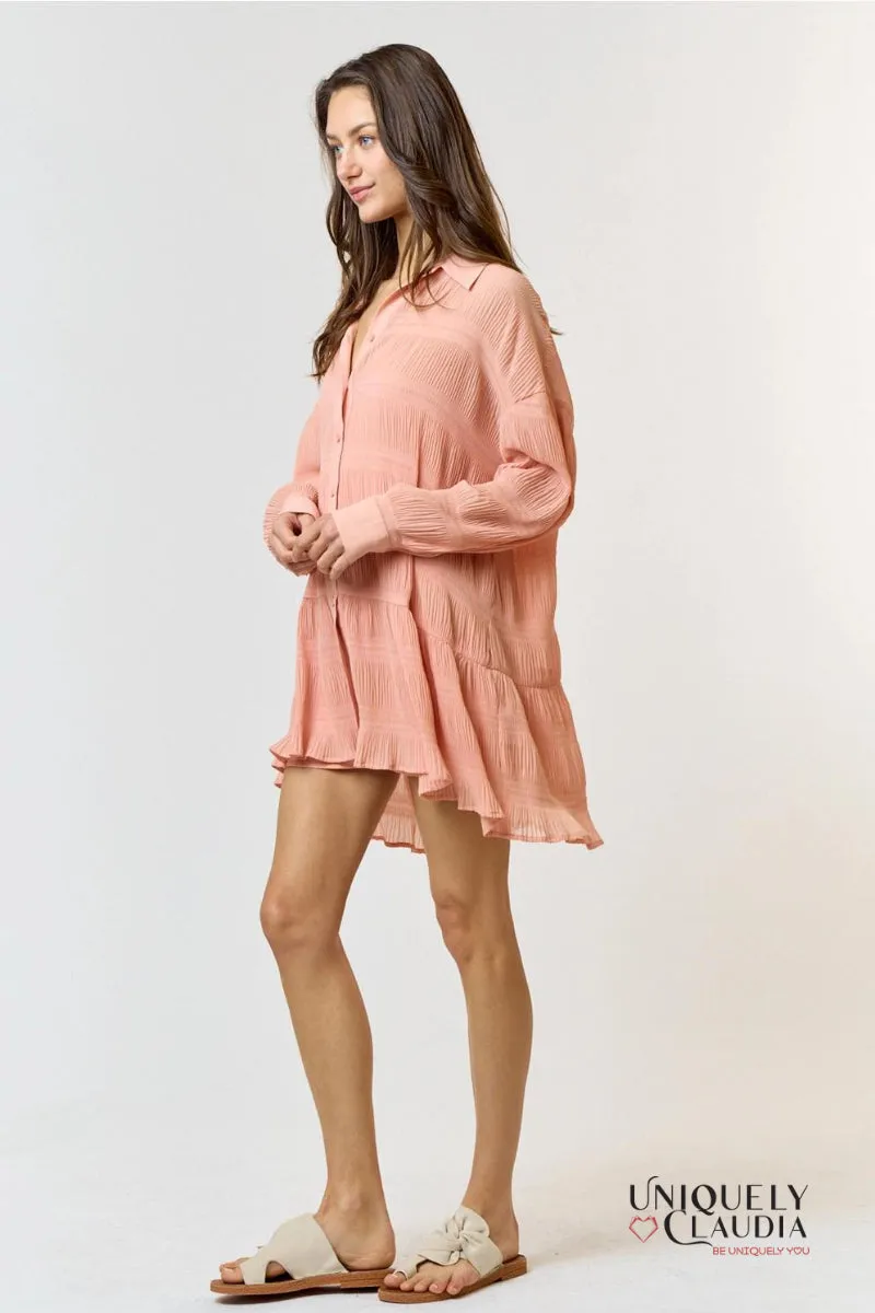 Rebecca Chiffon Textured Shirt Mini Dress