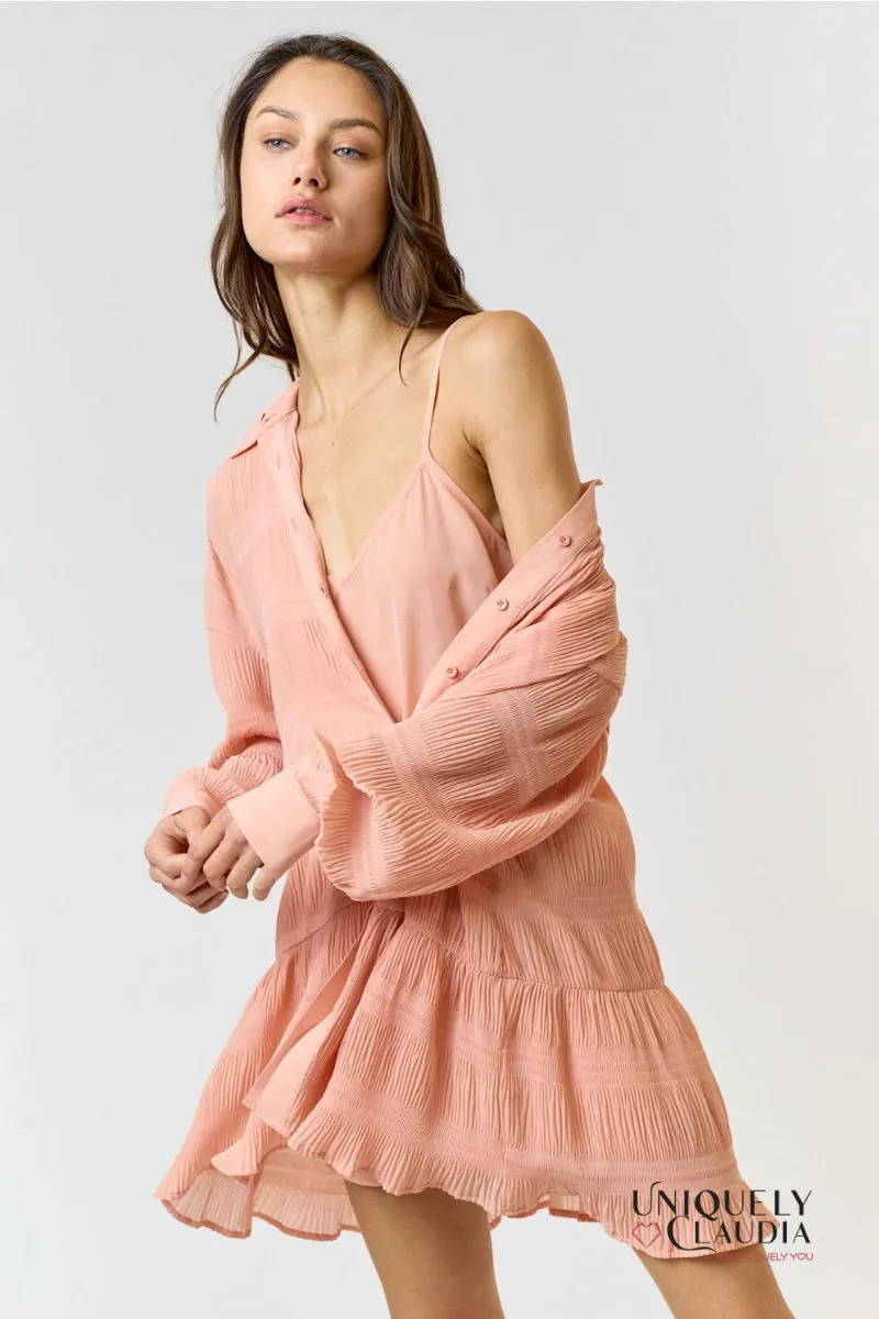 Rebecca Chiffon Textured Shirt Mini Dress